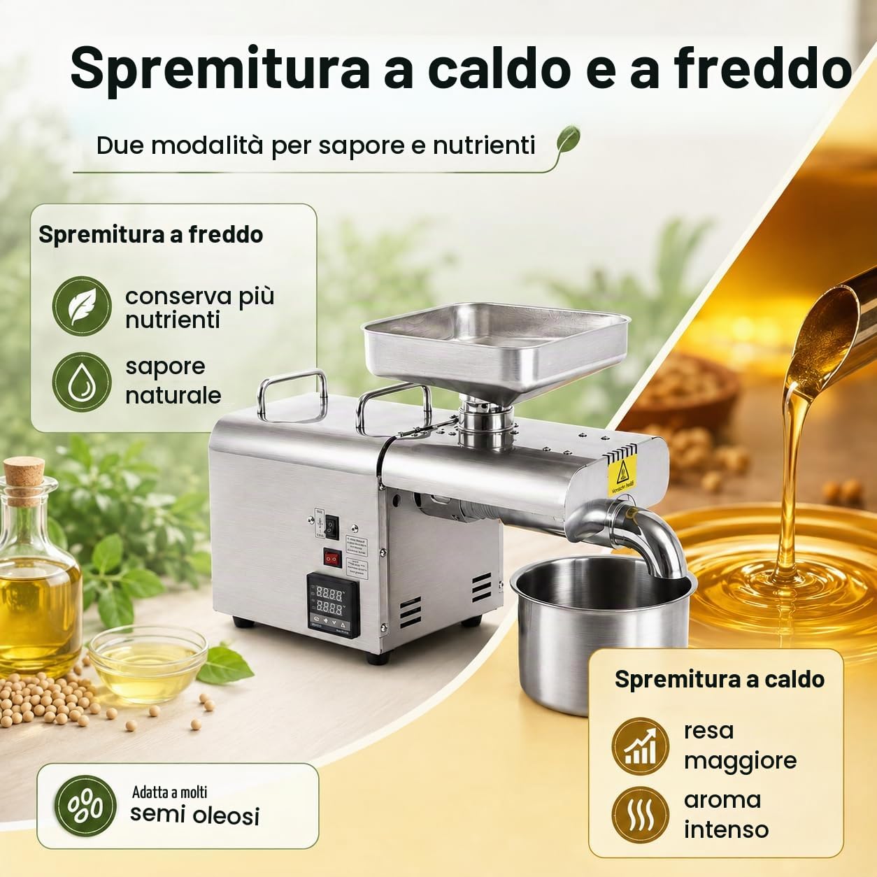 MINRS Pressaolio automatica da 750 W, in acciaio inox, frantoio e estrattore di olio