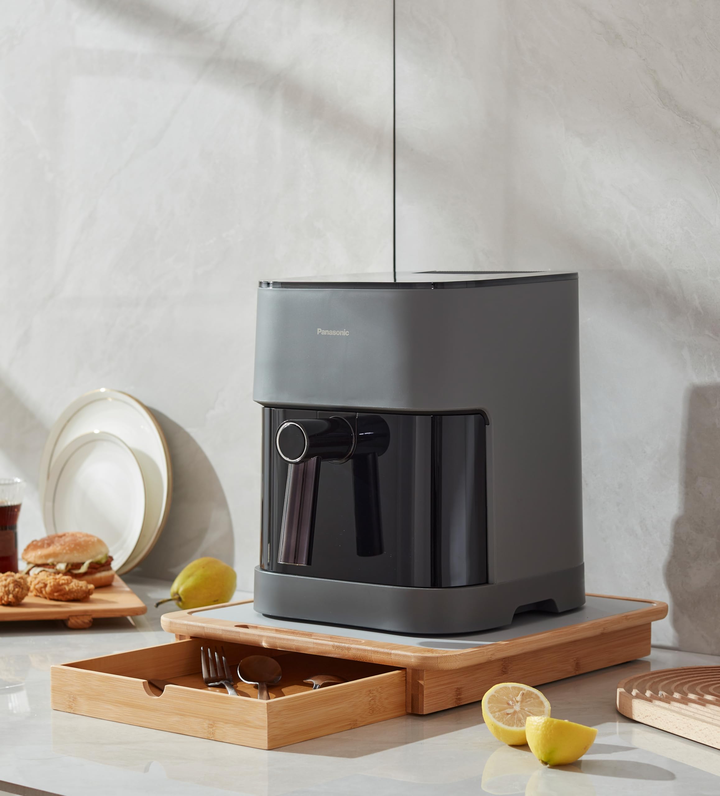 CENZEN Bamboo Coffee Machine Slider Tray with Multi-Use Drawer for Kitchen and Dining Room