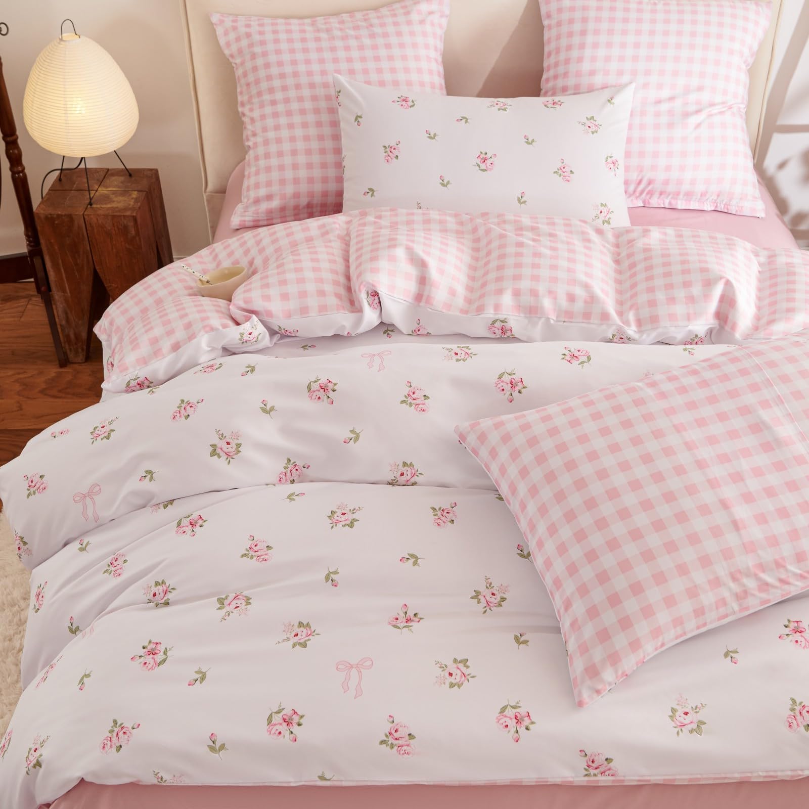 Tospass Ropa de cama para niña de 200 x 200 cm, diseño de flores, color blanco, rosa y verde, ropa de cama para niños, microfibra, funda nórdica con certificado Öko-Tex 1 funda nórdica con cremallera