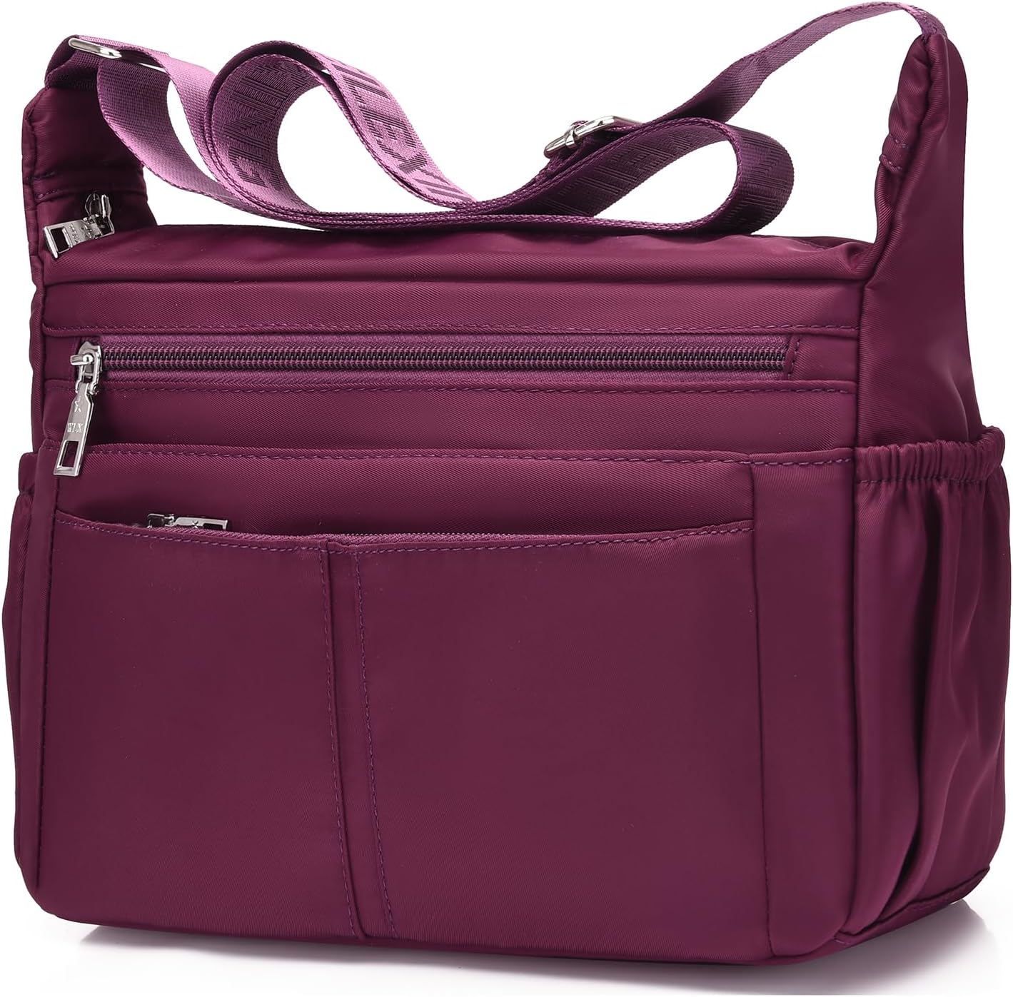 Women Shoulder Bag Multi-Pockets Handbag Water-Resistant Nylon Crossbody Bags Large Purses Lightweight Messenger Bag Purple