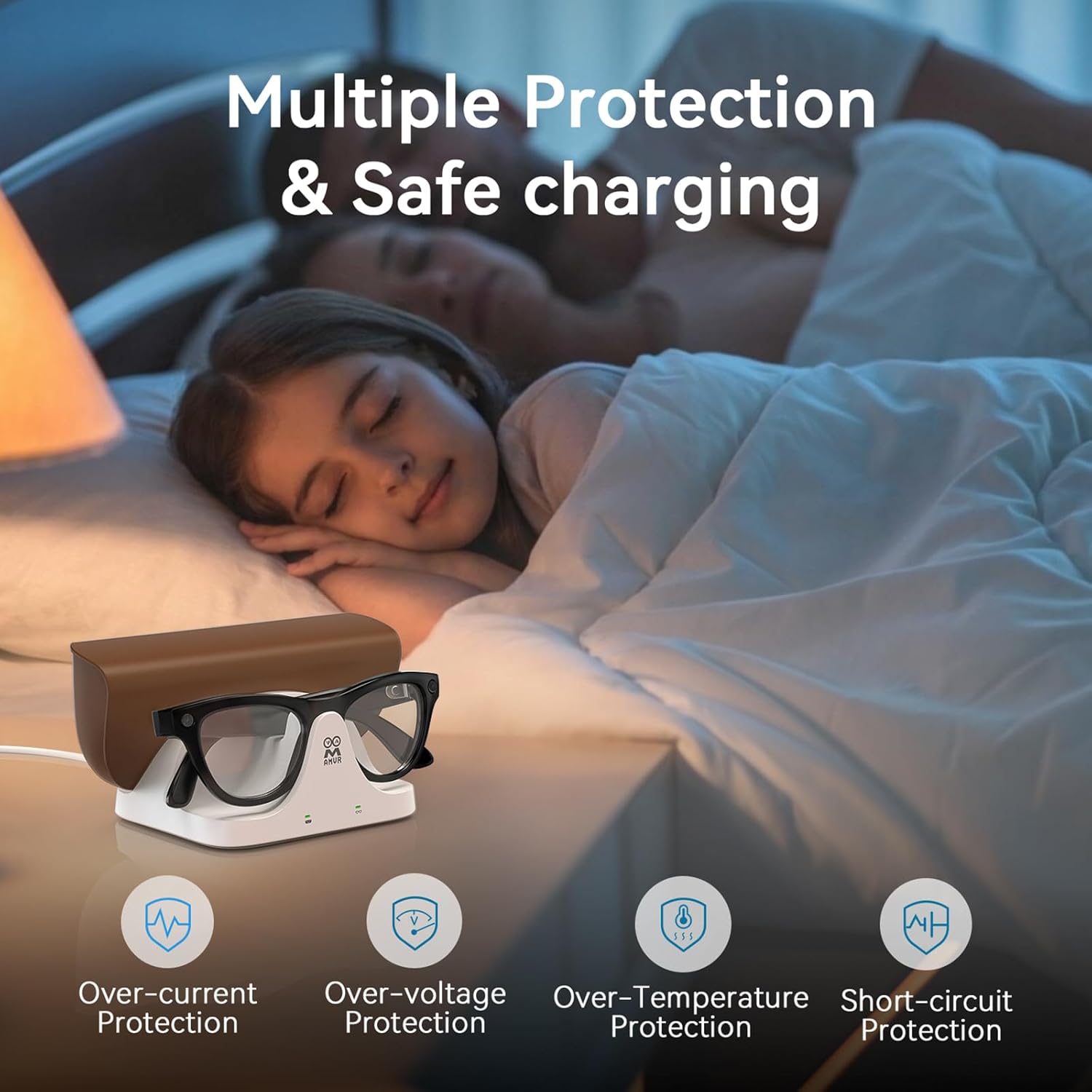 AMVR Magnetic 2-in-1 Charging Dock Compatible with Ray Ban Meta Wayfarer/Skyler/Headliner Smart Glasses Case Accessories, Charger with LED Indicator(Not Compatible with Oakley)