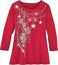Collections Etc Tonal Holiday Christmas Ornaments Long Sleeve Top