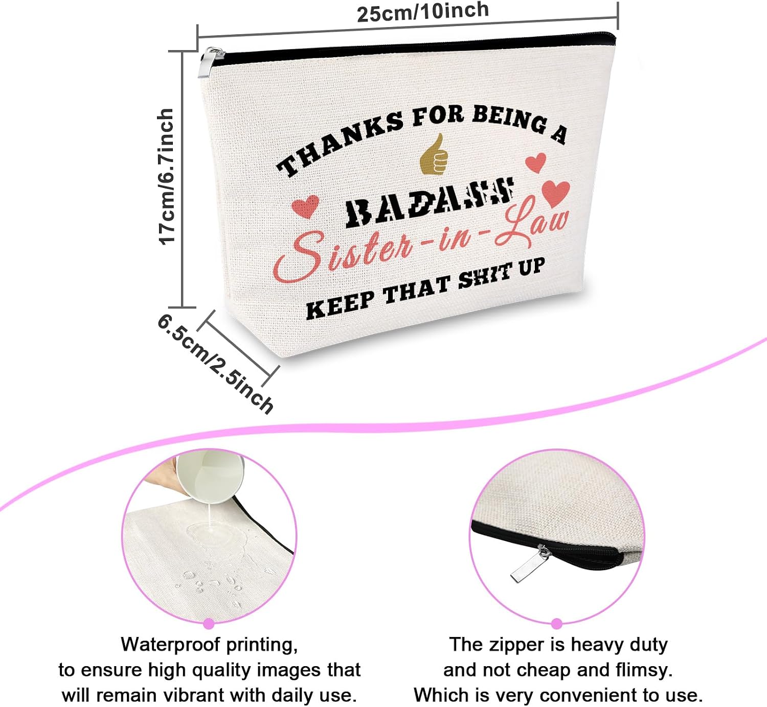 Sister in Law Birthday Gifts from Sisters Makeup Bag Christmas Mothers Day Gift for Sister in Law Wedding Anniversary Present for Her Valentines Presents for Bonus Sisters Zipper Toiletry Travel Pouch image 2