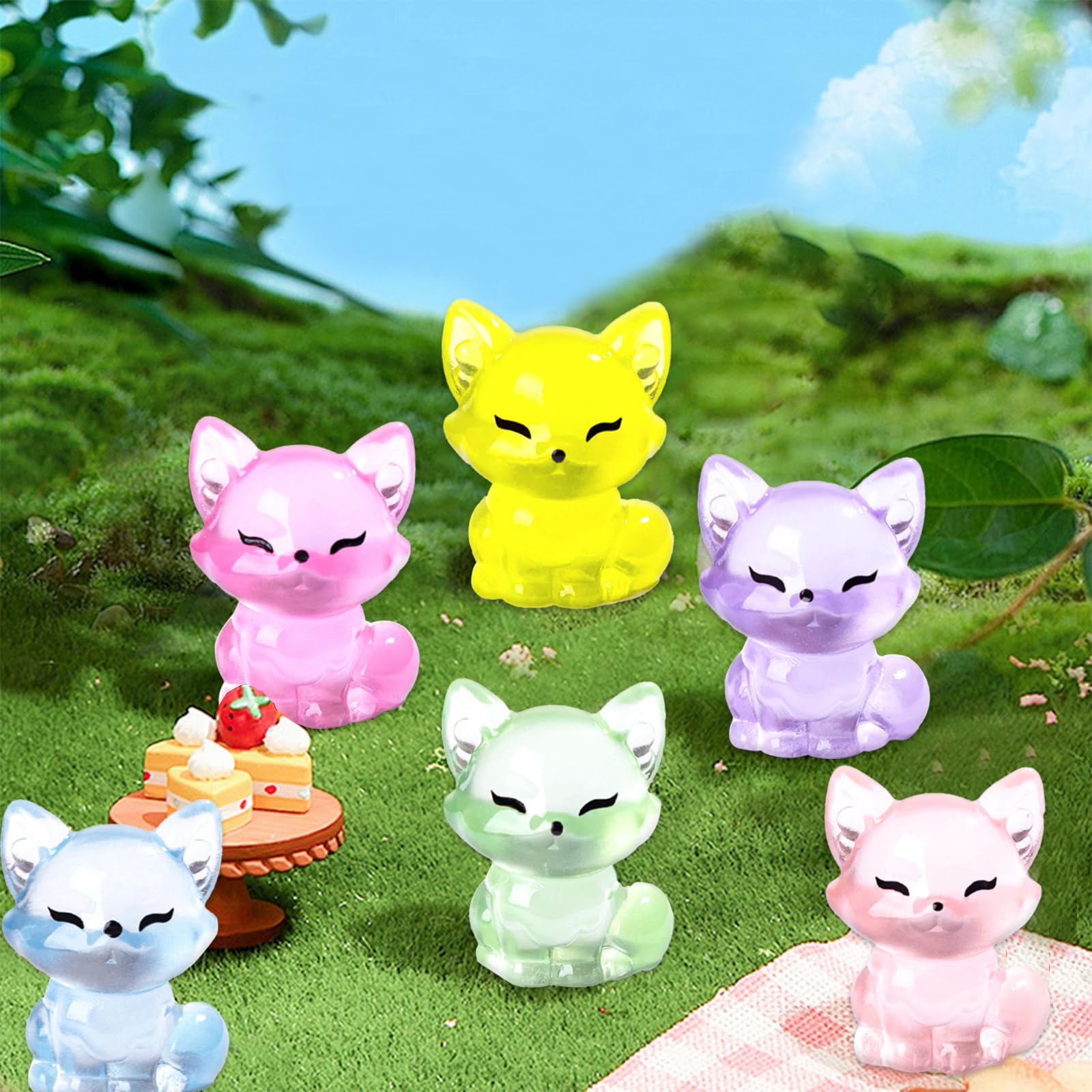 24 Mini Renards Lumineux En Résine - Déco Qui Brille Dans Le Noir, Multicolores, 2,5 Cm, Pour Pots, Aquariums