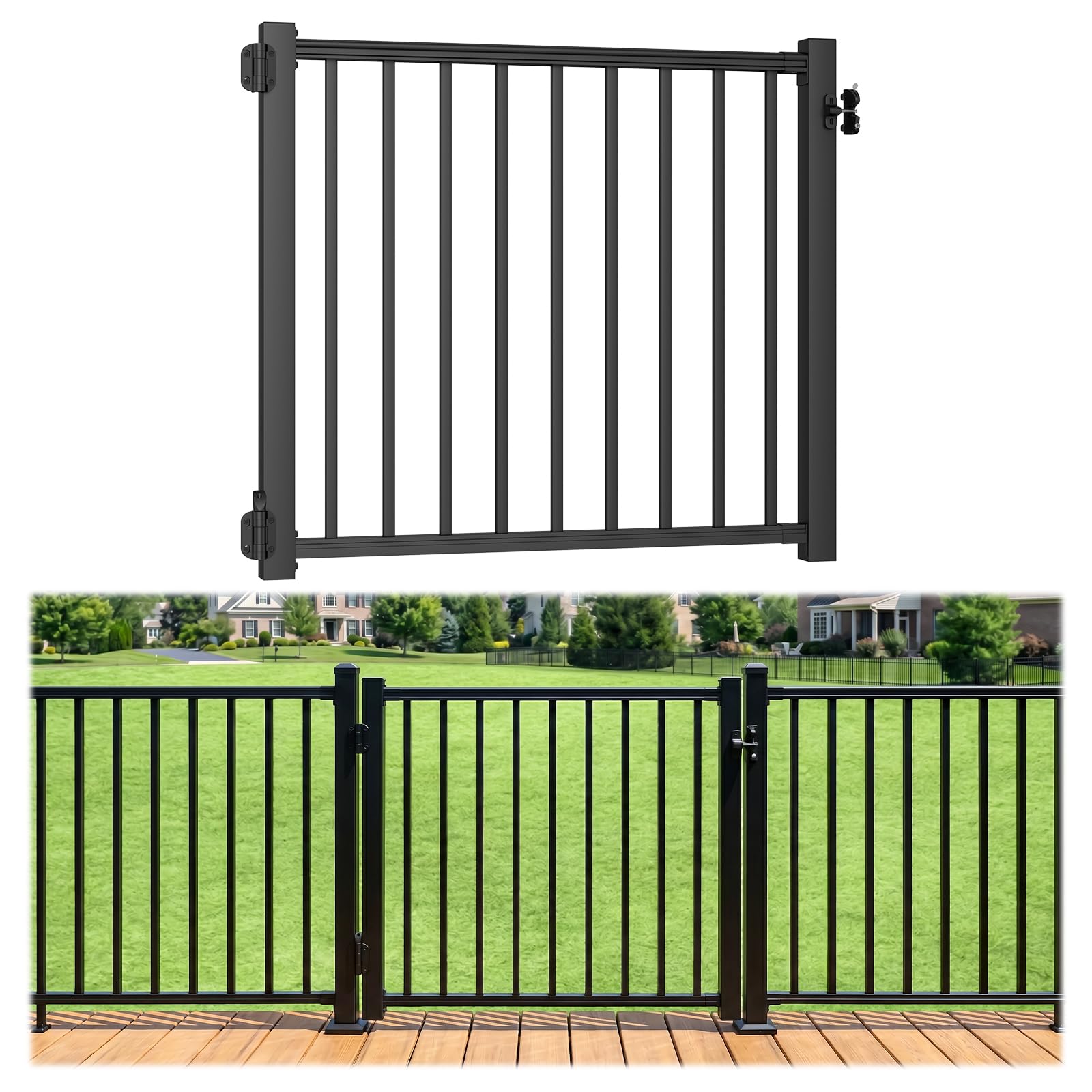 Egadis Aluminiowy zestaw do bramy pokładowej 106 cm, z możliwością przycięcia, czarna, teksturowana, lakierowana proszkowo, zestaw do bram zewnętrznych z zatrzaskiem i automatycznym zamykaniem