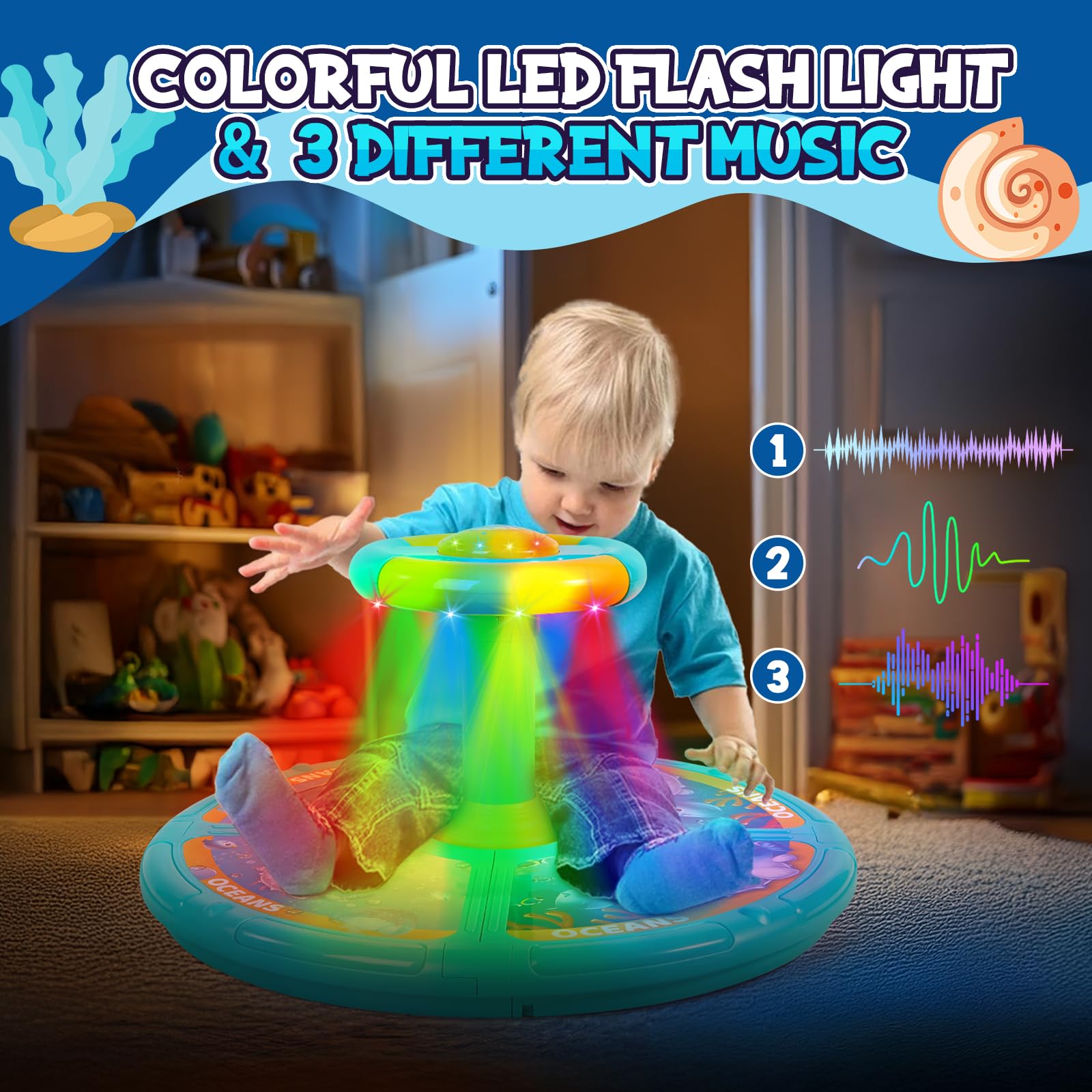Sit and Spin, regalo de cumpleaños de Navidad, juguete para sentarse y girar para niños de 3 a 4 años, juguetes giratorios sensoriales interactivos oceánicos de 360° para edades de 2 a 10 4