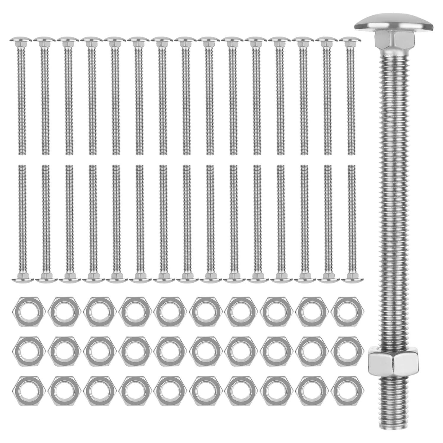 ZOFUN 30 Sets M8 X 100mm Cup Square Carriage Bolts with Hexagon Nuts