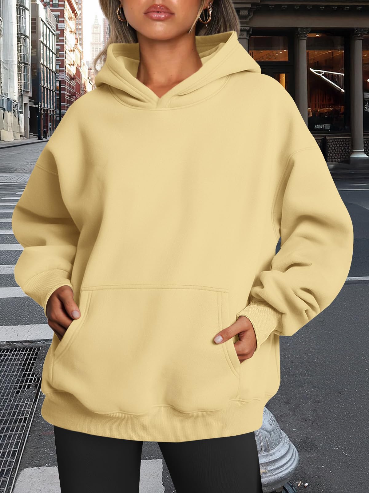 Trendy Queen Womens Oversized Hoodies Fleece Sweatshirts Fall Fashion Pullover Sweaters Winter Clothes: Light Yellow X-Small