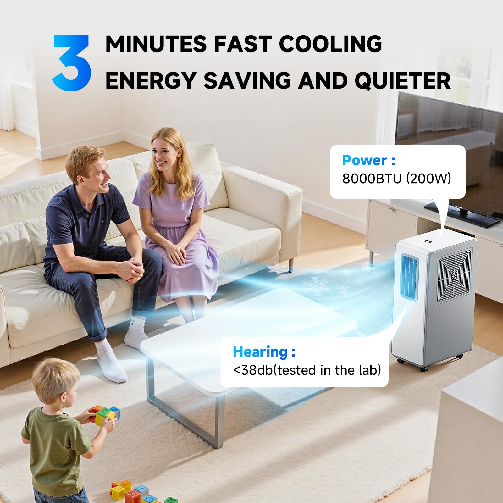 4 en 1 Aire acondicionado portátil,combina funciones de refrigeración, deshumidificación ventilación, silencioso, Ideal para hogares, oficinas y cocinas（Blanco puro）