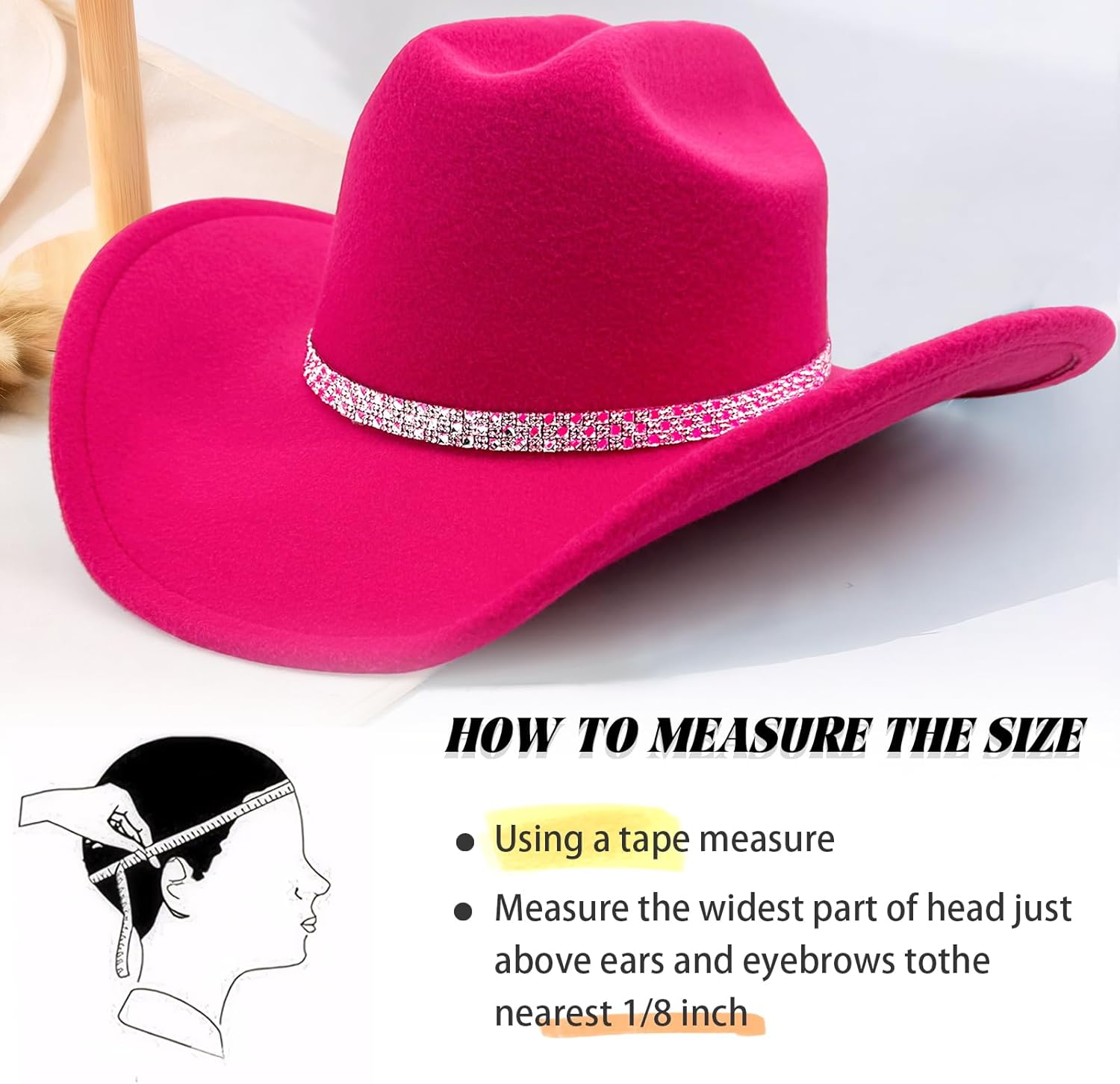 3Pcs Rhinestone Cowboy Hat for Women with Bandana, Heart Sunglasses set, Wide Brim Cowgirl Hat for Western Disco Party - Image 7