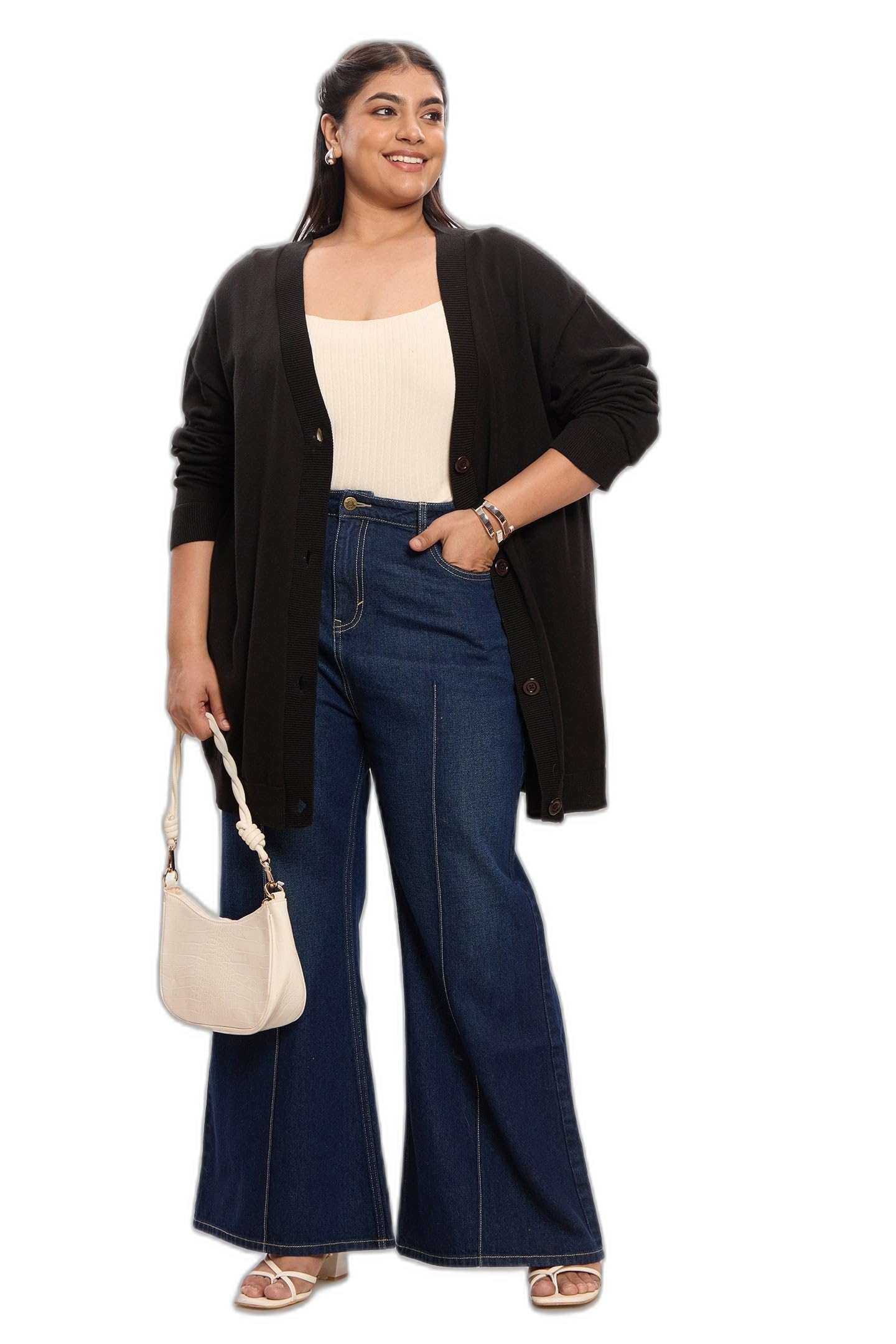 beyond the curve - virgio Beyond the Curve by VIRGIO Women’s Black Button Down Longline Cardigan | Full Sleeve Relaxed Fit Knit Outerwear Layer with Front Closure for Travel Office Casual Styling & Winter Comfort-picture-27