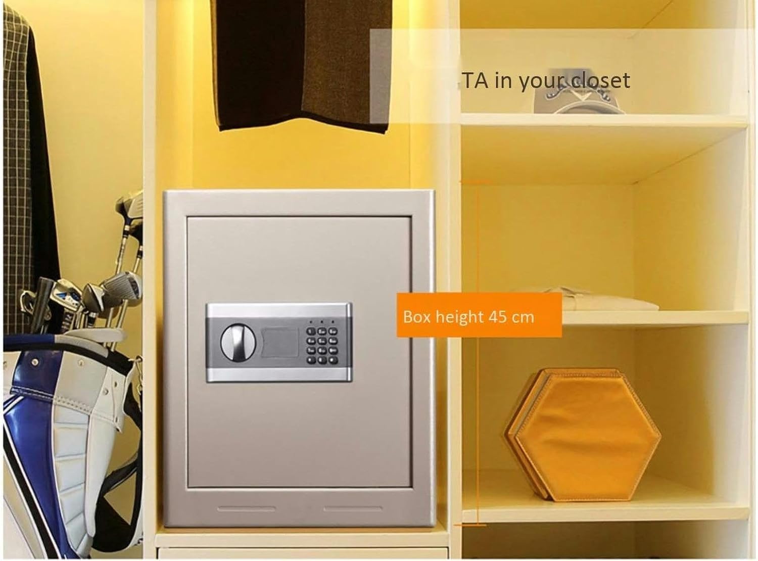 Digital Security Large Lock Money Cash Hiding, Fire Safe Box with Keypad LED Indicator, for Home Hotel Medication (Color : Gold)