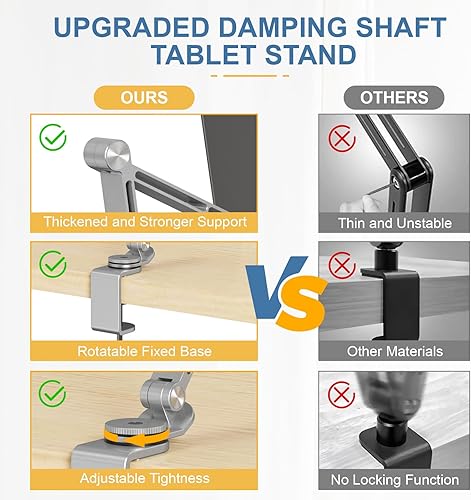 Miniatura 5 de Houele Soporte para tableta, brazo plegable ajustable para tableta iPad con base giratoria de 360, soporte para teléfono iPad para escritorio y