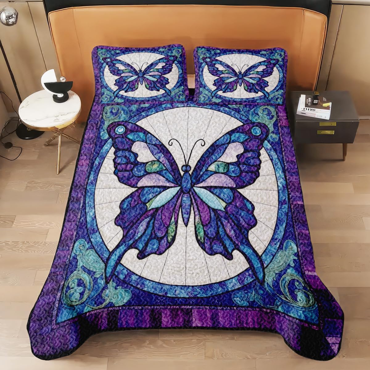 Butterfly Patchwork Quilt Set, Animals Quilt Set Style, Butterfly Art Patchwork Bedding Bedspread, Butterflies Bedding for Bedroom Girl Room (Full Queen King Size) (Butterfly D10)