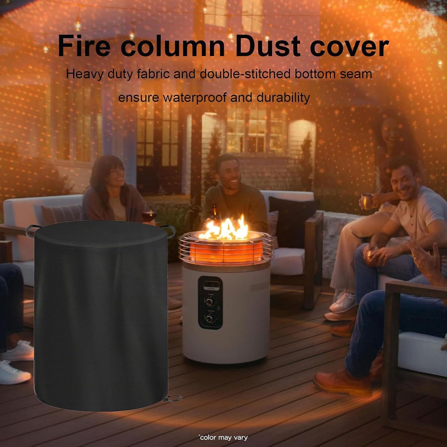 Fire Column Cover | Sun Protection Dust-Proof | Outdoor Heater Fire Pit Cover - for Leaves Debris Rain Sunlight Snow Bird Droppings Bonfire Backyard Yard Terrace Balcony