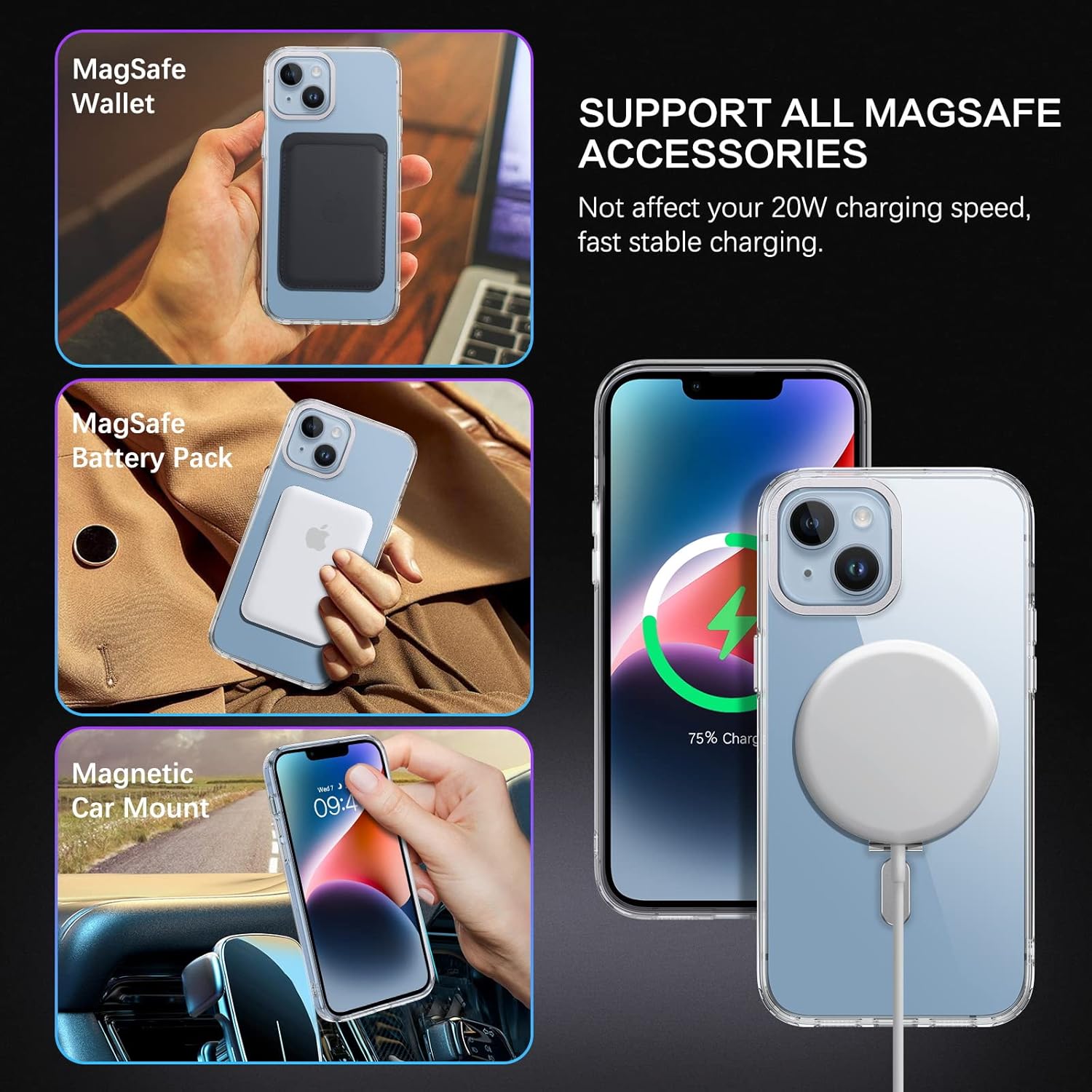 DUEDUE for iPhone 14 Magnetic Case, Case iPhone 13 with Invisible Stand [Compatible with Magsafe], Full Body Protective Cover Slim Shockproof Kickstand Phone Cases for Apple iPhone 13/14 6.1", Clear - Image 3
