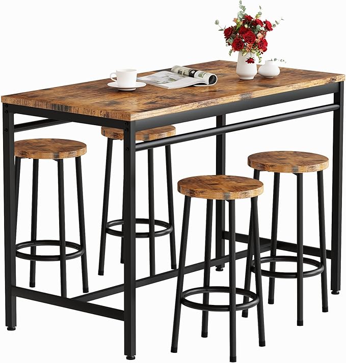 Hooseng 5 Pcs Dining, Industrial Kitchen Chairs for 4, Counter Set