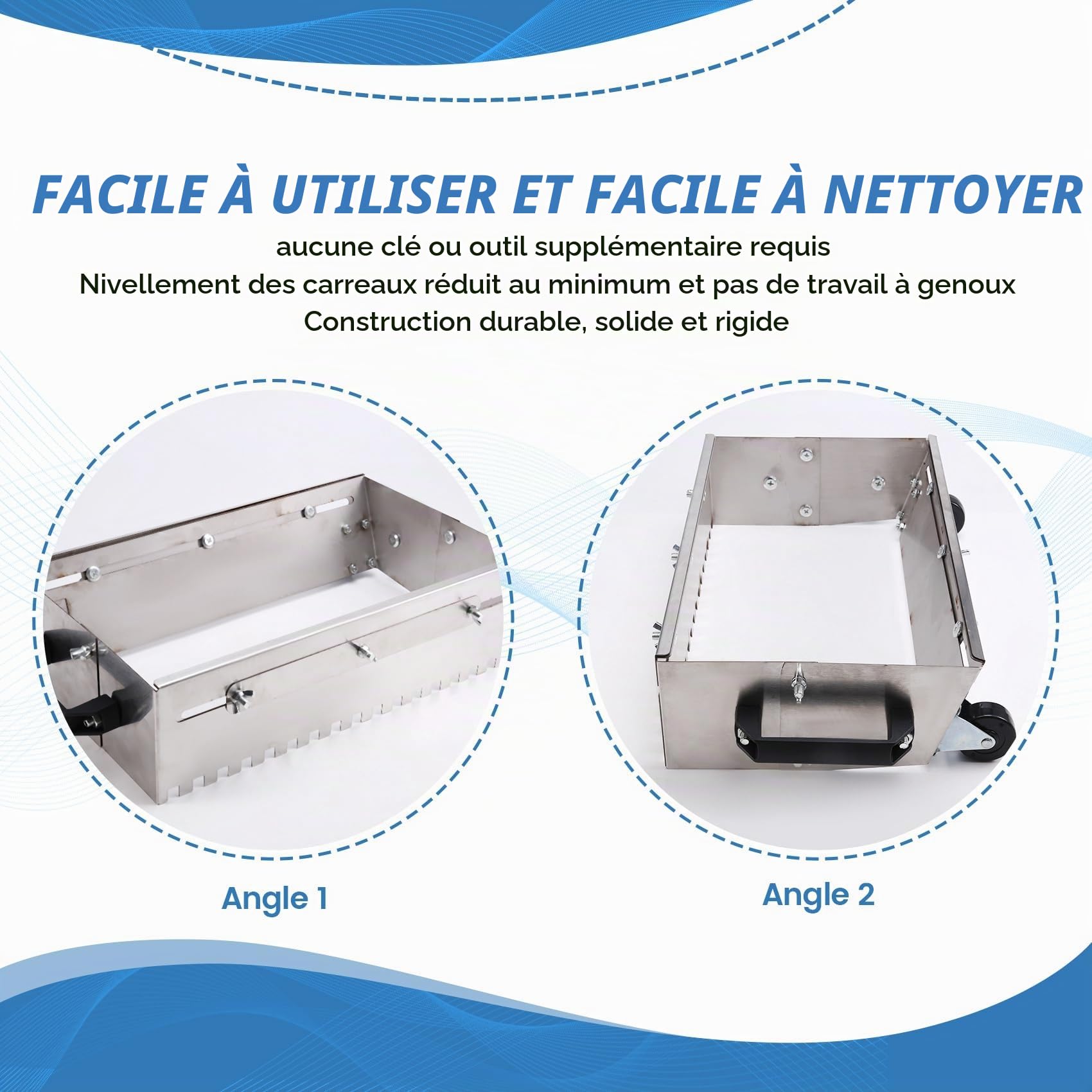 Truelle crantée carrée réglable de 400 à 800 mm pour une application et uniforme de la colle sur le sol.