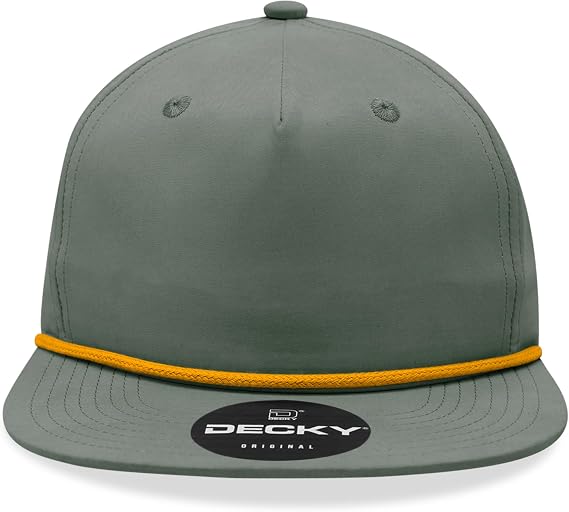 5 Panel High Profile Relaxed Cotton Blend Rope Hat, Loden/Amber