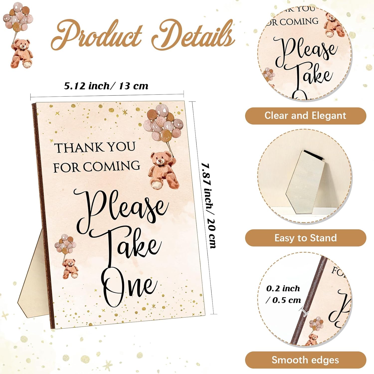 Qeeenar 50 Set Baby Shower Favors for Guest 1 Thank You for Coming Sign 50 Heart Shaped Ballpoint Pens 50 Thank You Cards with Twine Baby Shower Gender Reveal Party Return Gifts (Brown)