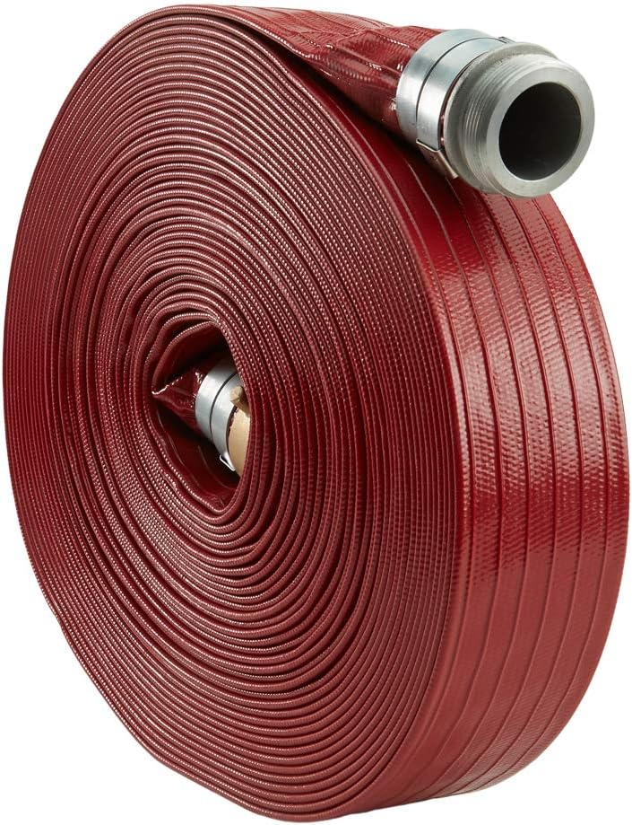 Red 2" x 100' Medium Duty PVC Lay Flat Discharge Hose and Backwash Hose