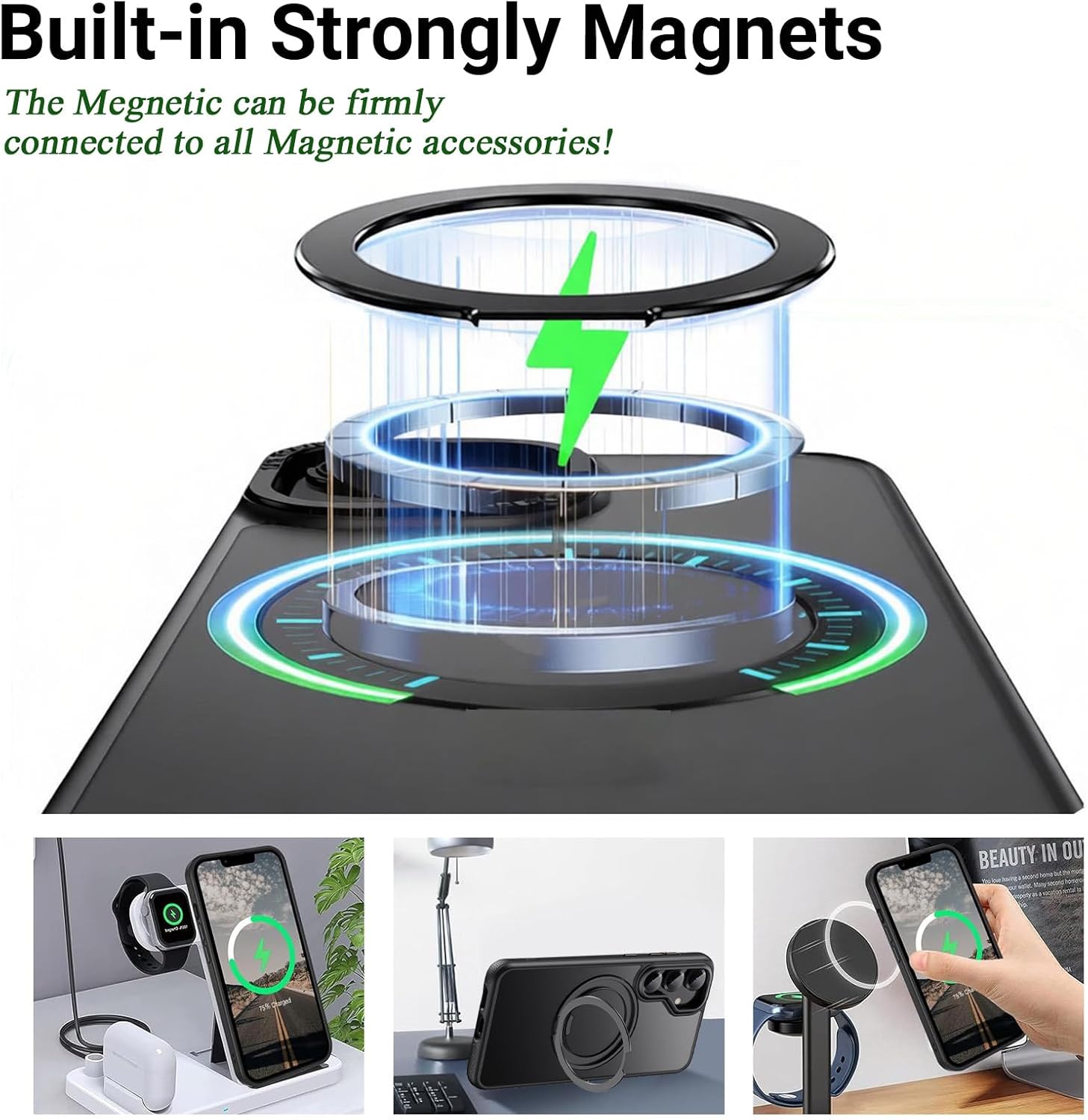 Custom Personalized Case for Samsung Galaxy S25, Logo/Photo with Initial Name Monogram, Magnetic 360° Rotatable Ring Stand, Military-Grade Protection, Anti-Slip Grip Bumper, Compatible with MagSafe