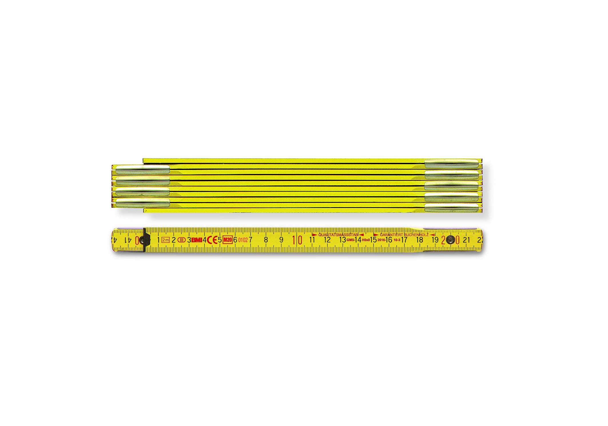 BMI Metro in legno 9002 (10 pezzi, colore giallo, lunghezza 2 m, spessore 3,0 mm, con passo duplex, metro in legno di faggio)