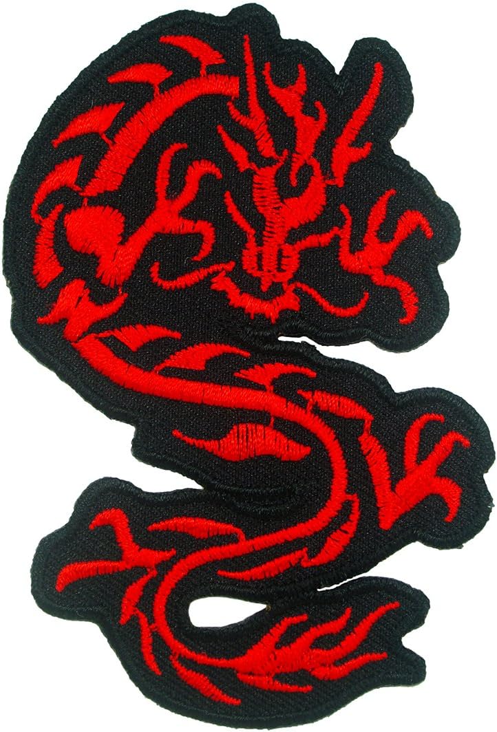 Set of 2 Large Red Dragon Patch Ancient Chinese Fire