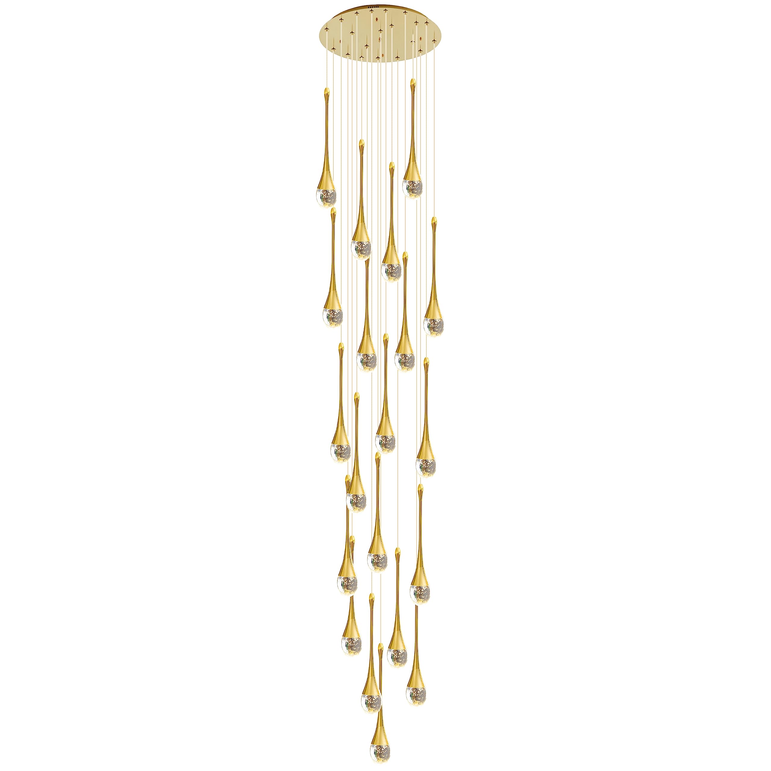 KXEcoLife 13FT (4M) 20-Light High Ceiling Chandeliers LED 3CCT Dimmable Modern Raindrop Crystal Pendant Lights Spiral Dome Long Chandelier Fixtures for Foyer Entryway Stairwell Lighting
