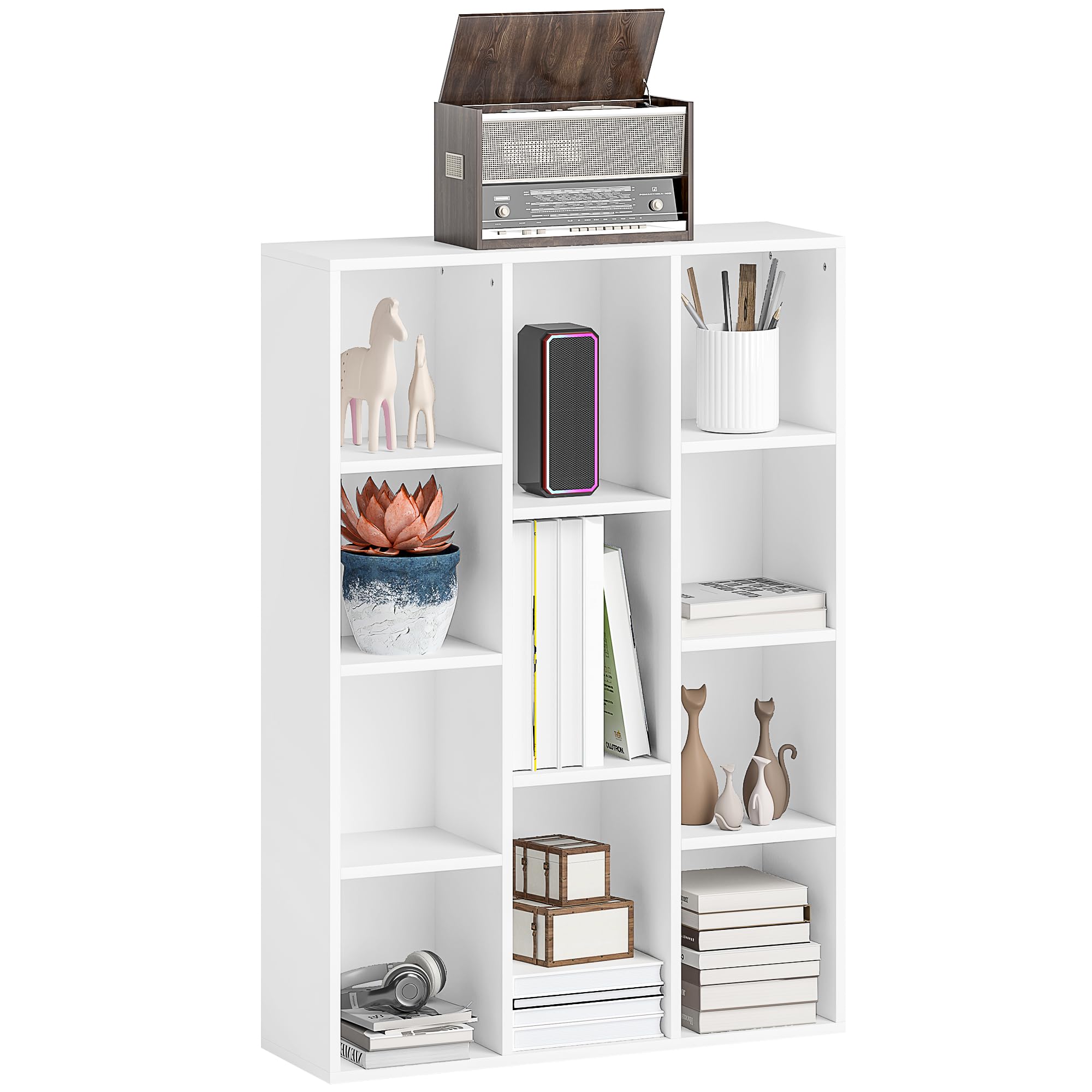 HOMCOM Librería de 4 Niveles con 11 Compartimentos 74,3x24x106 cm Blanco
