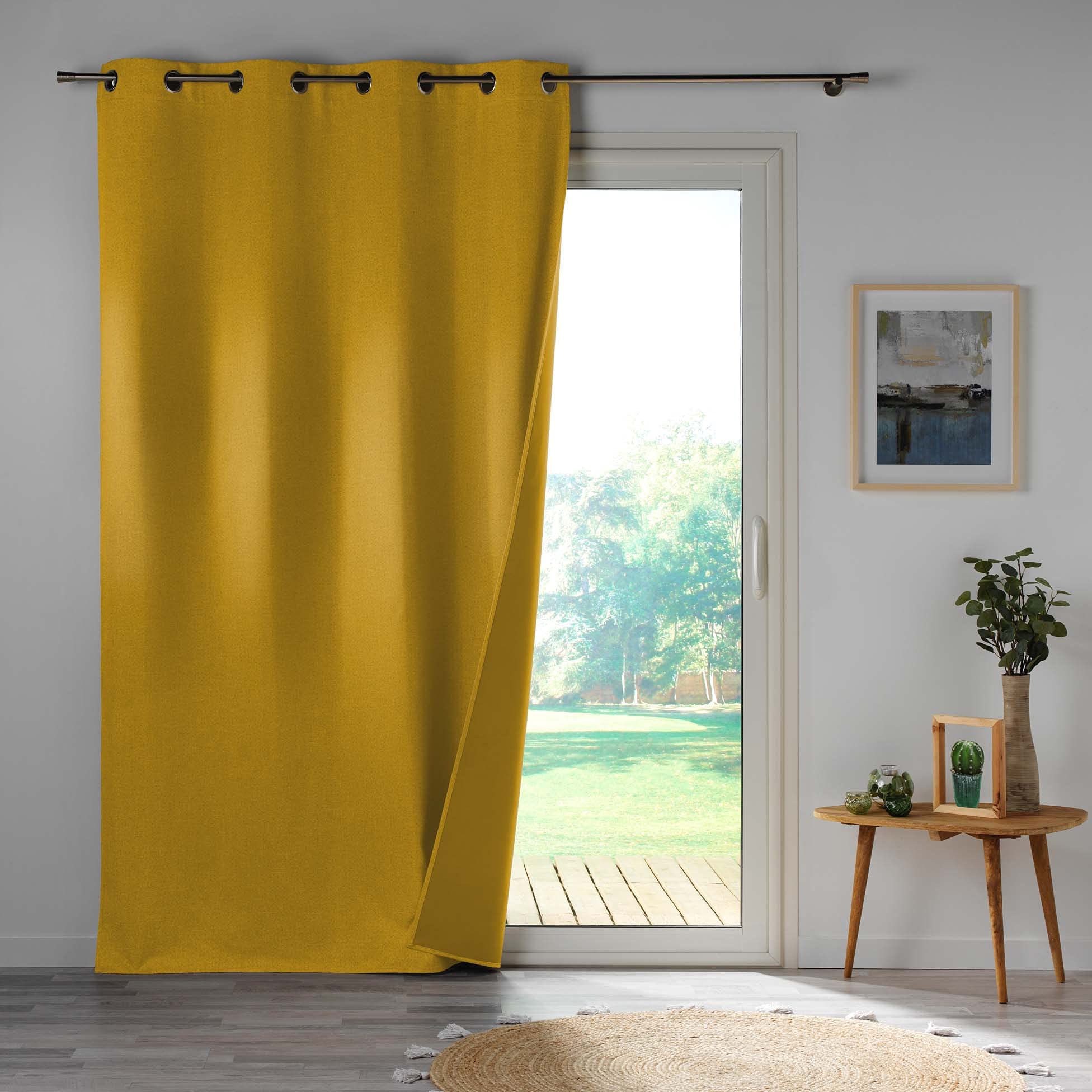 Lot de 2 Rideaux occultant Double Face 140 x 260 cm 100% Microfibre Obscure Jaune