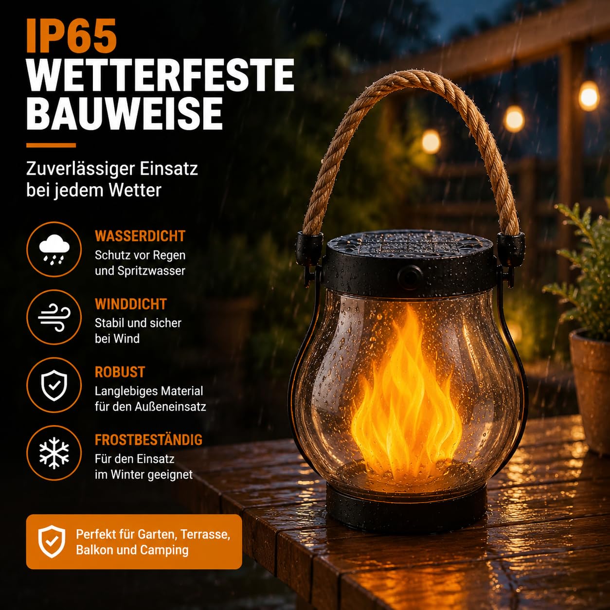 Klynero Solar-Laterne Mit Flammeneffekt, Usb - Aufladung, Ip65 Wetterfeste, FüR AußEn Halloween Dekoration (2PCS)