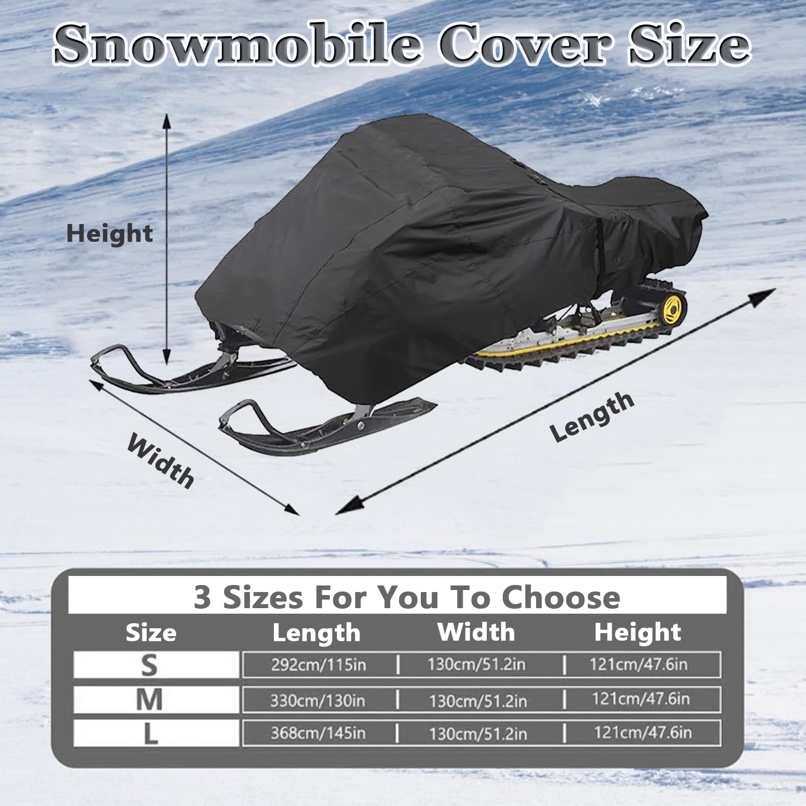 Funda Impermeable para Moto Nieve, Funda Protectora para Vehículos Trineo de Nieve de Invierno, Cubierta De Trineo para Máquina De Nieves Remolcable (Negro,368 x 130 x 121cm)