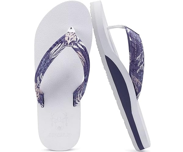 KuaiLu Womens Arch Support Flip Flops Ladies Comfort Lightweight Soft Yoga Mat Cushion Walking Thong Sandals - 9.5 - Purple White