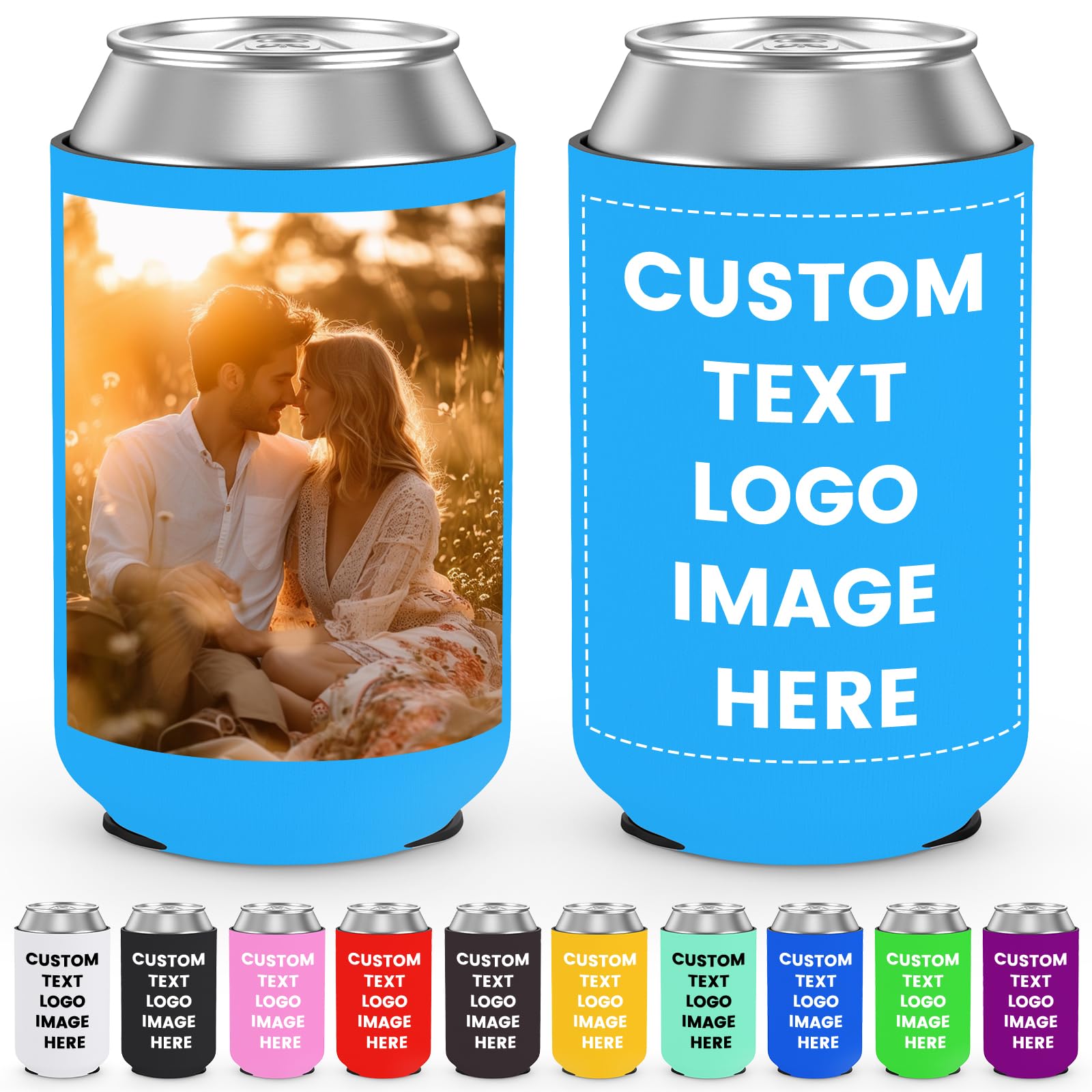 Custom Can Cooler Sleeves Bulk Personalised Foldable Insulated Beverage Bottle Holder with Logo Image Text for Wedding Graduation Birthday Party, 1-1000PCS