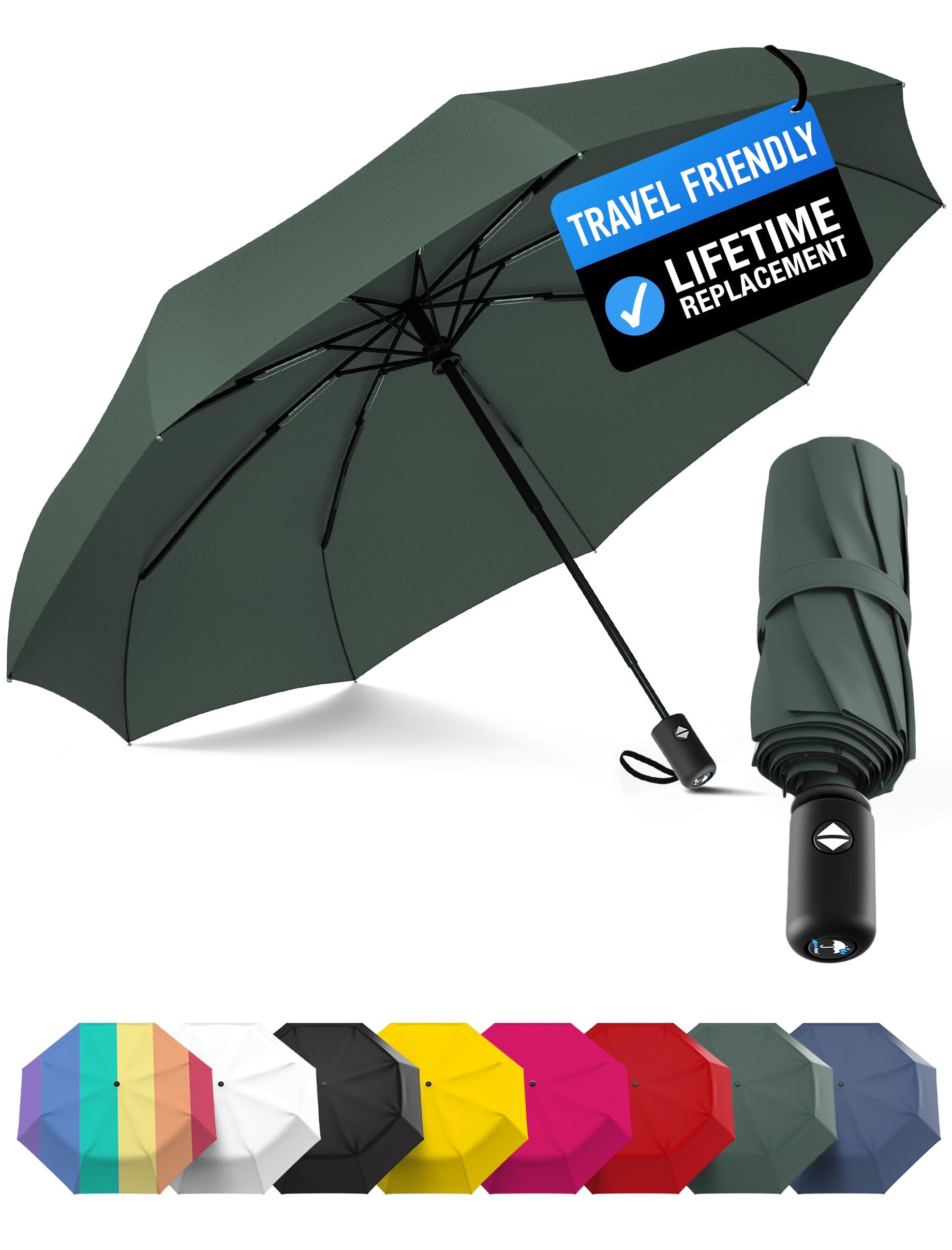 Rain-Mate Windproof Compact Umbrellas for Rain - Strong Reinforced Fiberglass Rib Design & Auto Open & Close - Portable Folding Travel Umbrella -