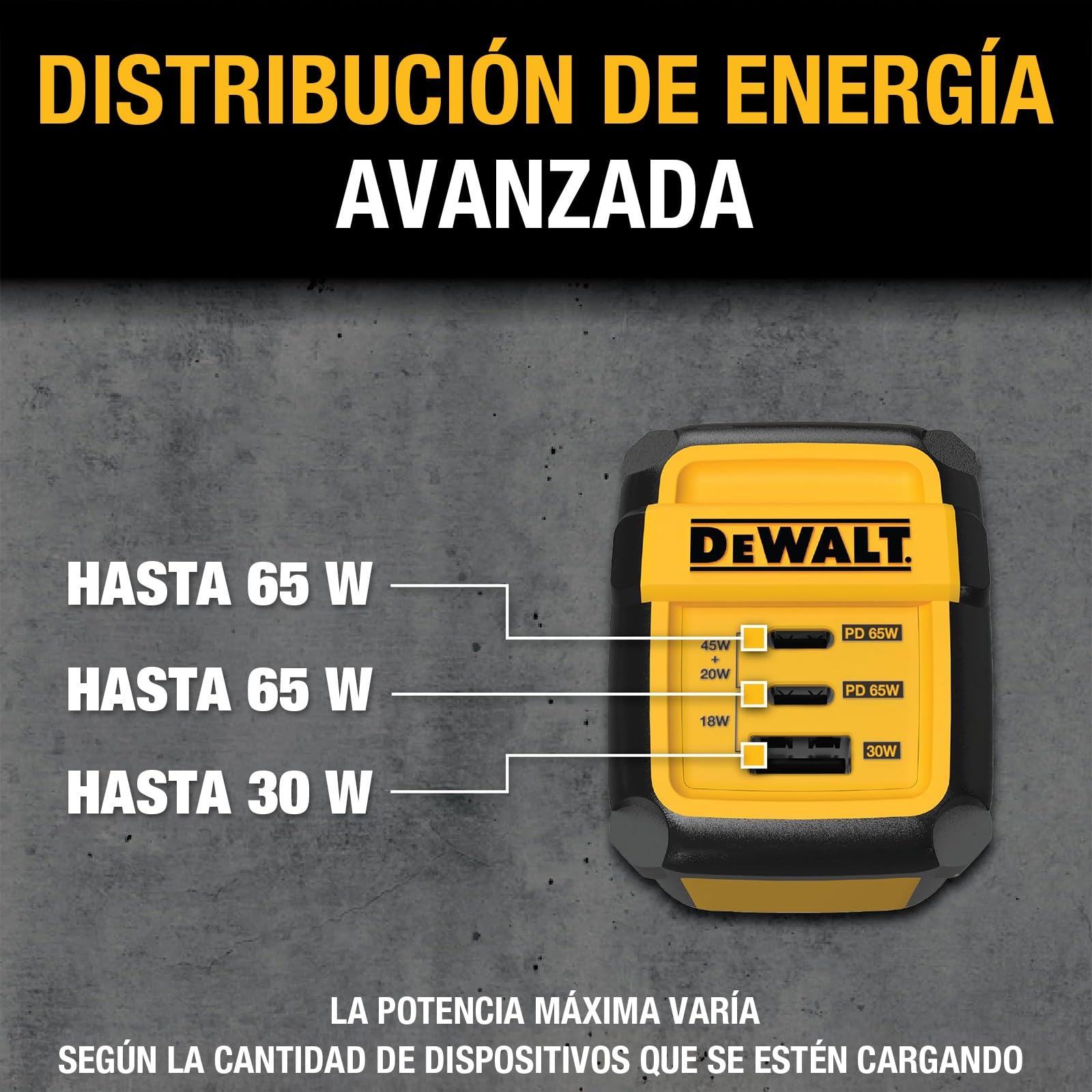 DEWALT Cargador USB-C GAN 65W con Enchufe UK, Adaptador de Corriente 3 Puertos (2 USB-C + USB-A), Carga Rápida PPS Compacto para MacBook, iPad, Galaxy, DELL XPS, iPhone 17/16/15