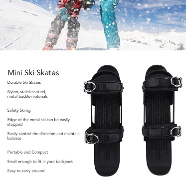 Mini Short Ski Skates for Snow,Skis for Winter Shoes, Short Snowskates Snowblades Skiboards, Adjusable Skiboards Attach to Skis Boots (Black)