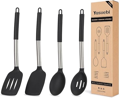 Miniatura 1 de Juego de 4 utensilios de cocina antiadherentes, perfecto para hornear y mezclar, juego de espátulas sin BPA, apto para lavavajillas, color negro