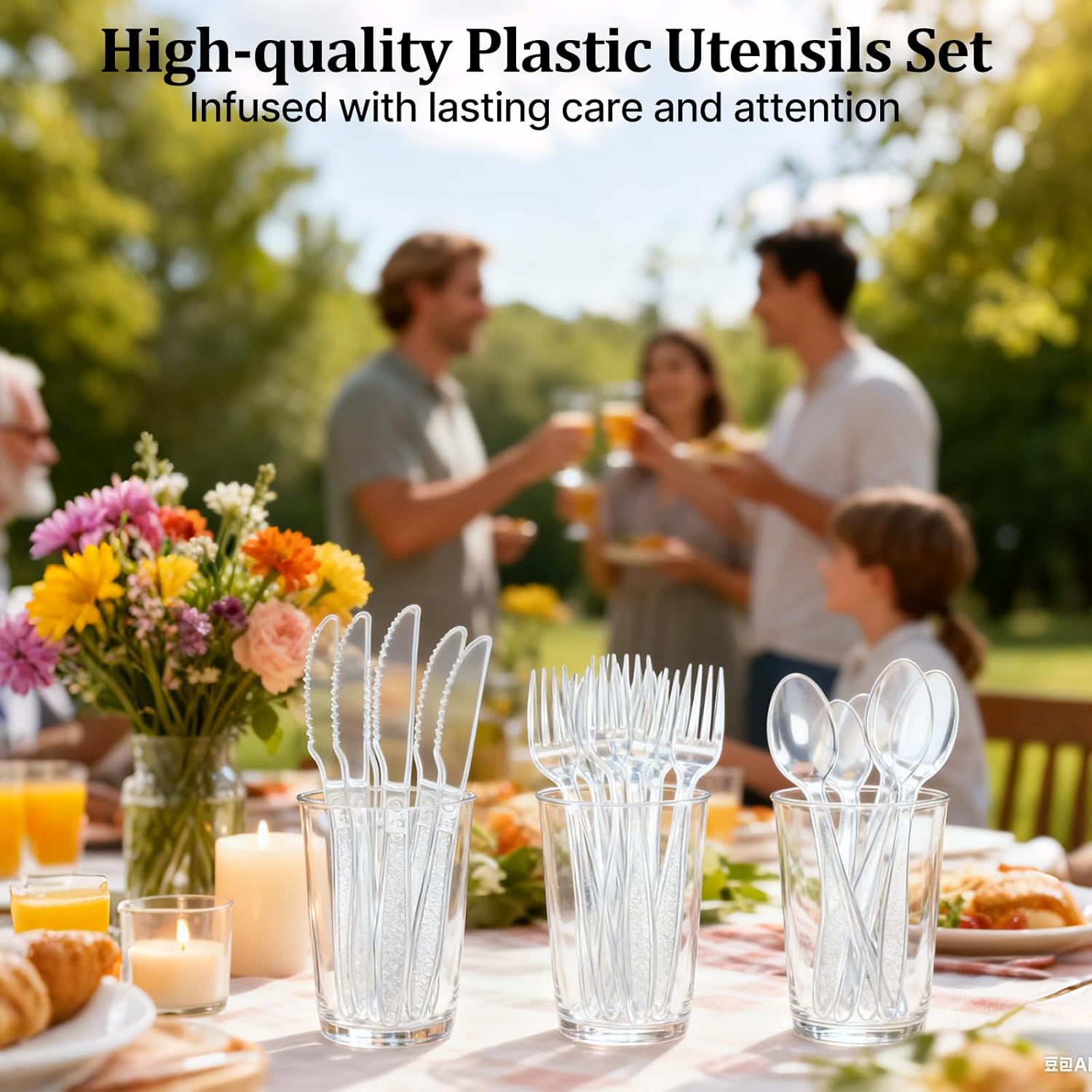 300 Count Extra Heavy Duty Plastic Silverware, 120 Spoons, 120 Forks, 60 Knives, BPA-Free & Heat Resistant Disposable Plastic Utensils Set, Clear Cutlery Set for Party and Daily Use - Image 7