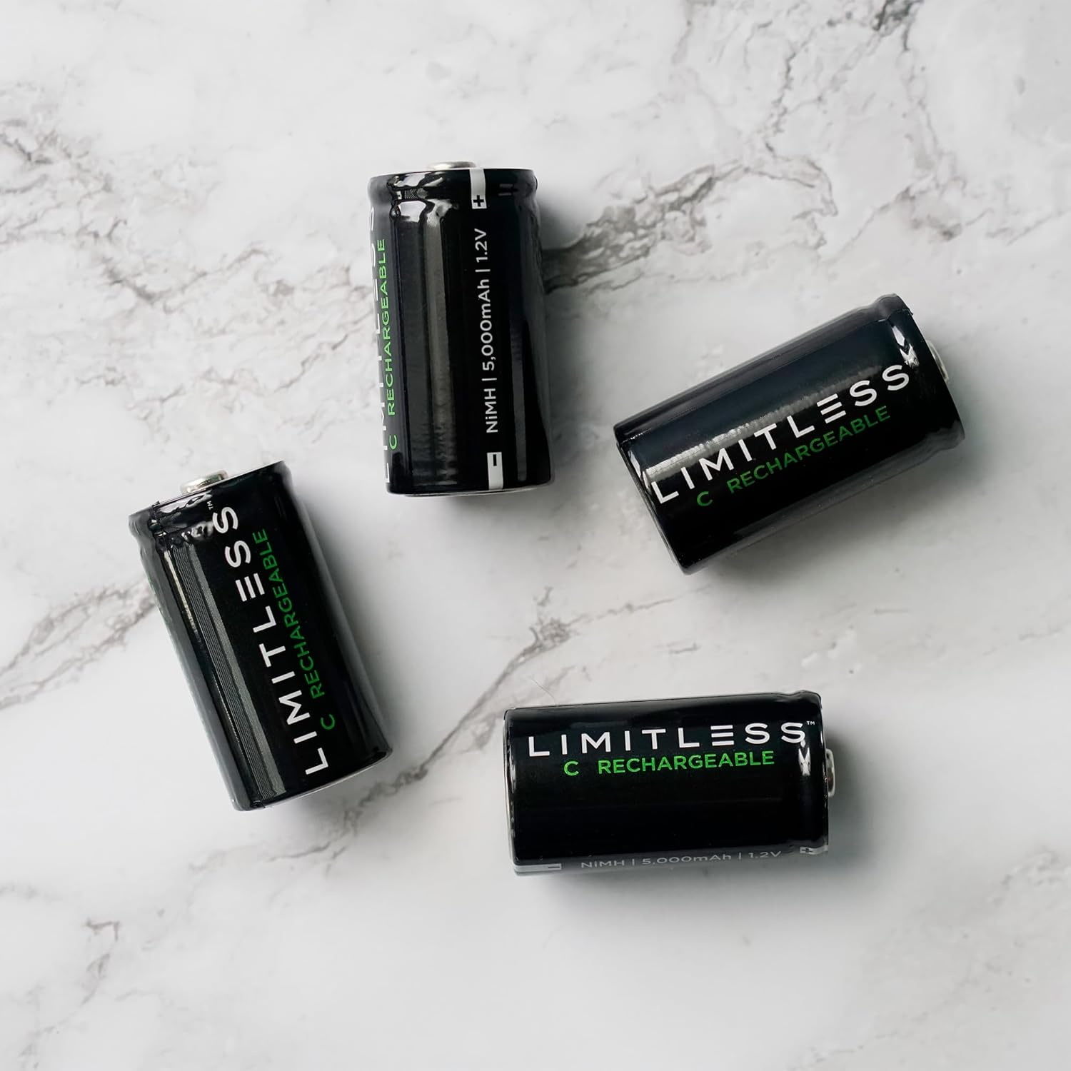 Limitless Rechargeable C Batteries 4-Pack with Charger, Universal 5000mAh NiMH High-Capacity Batteries and 4 Bay Battery Charging System (C)