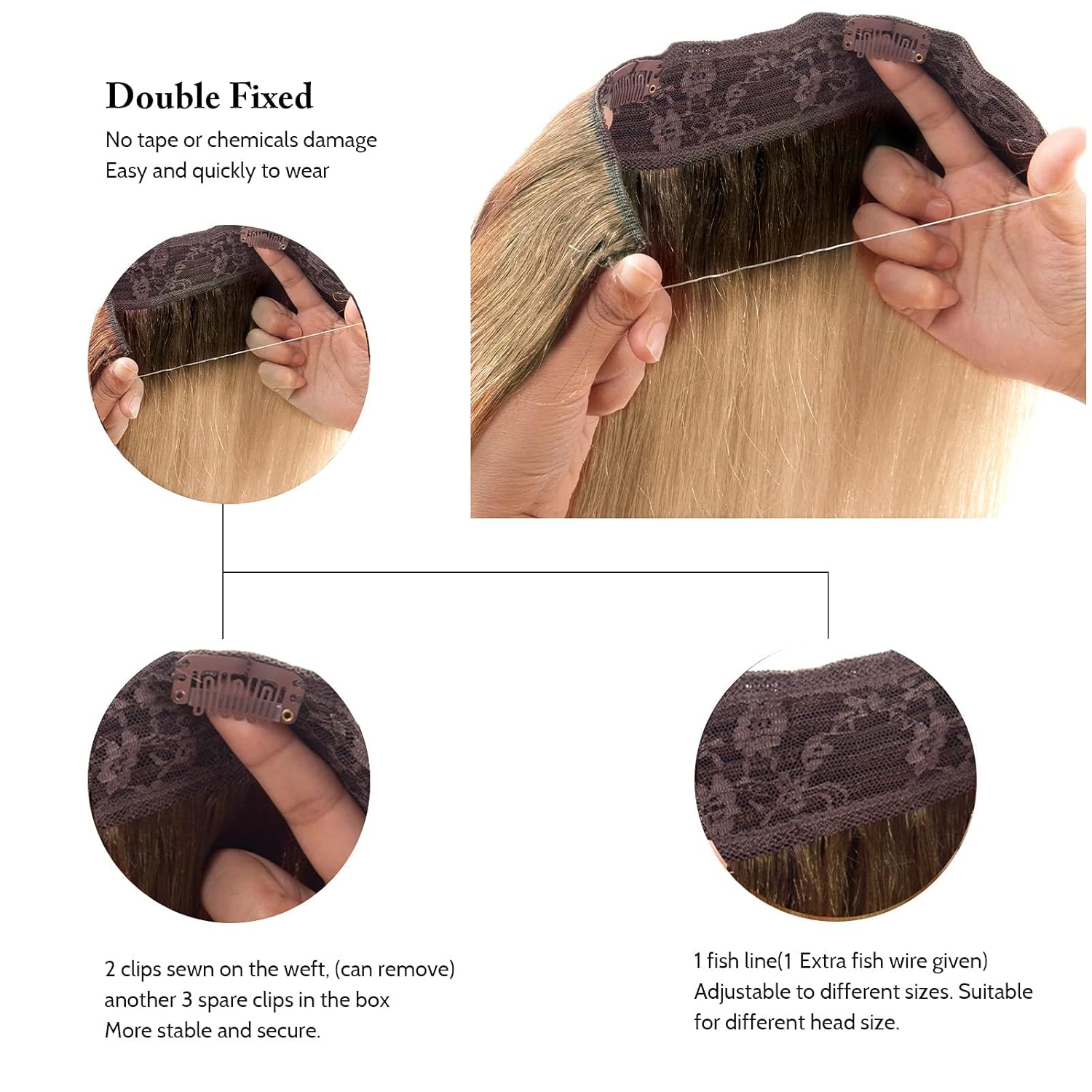 Tinashe Wire Hair Extensions Real Human Hair Straight 16inch 90g Chocolate Brown to Caramel Blonde Invisible Wire Fish Line Hair Extensions Straight Human Hair Extension