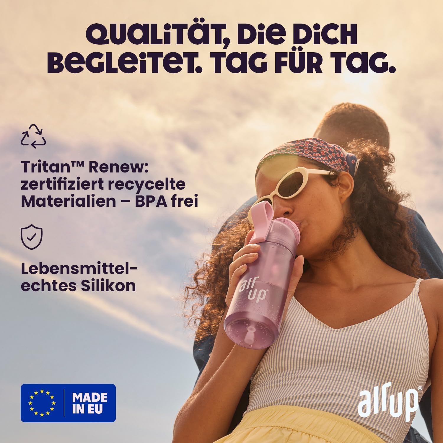 air up Trinkflasche Twist Pro Lavender (600 ml) für Schule, Sport, Gym | inkl. 5 zuckerfreien Duft-Pods & Strohhalm | Wasserflasche in Violett mit Geschmack
