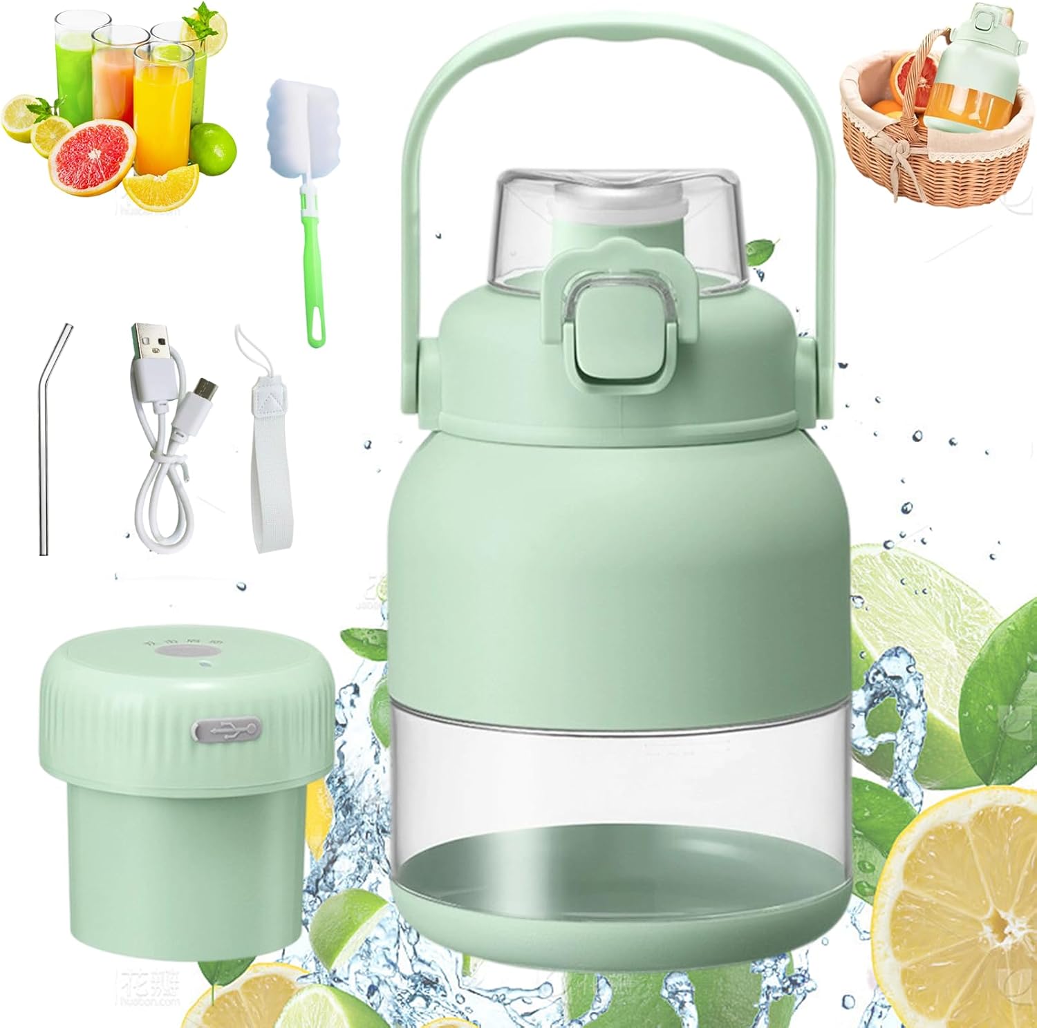 Electric Citrus Juicer 17 oz/29oz, Portable Juicer with Straw and Two Lids, Convenient for Smoothies, Shakes, Food Prep & Frozen (800ml)