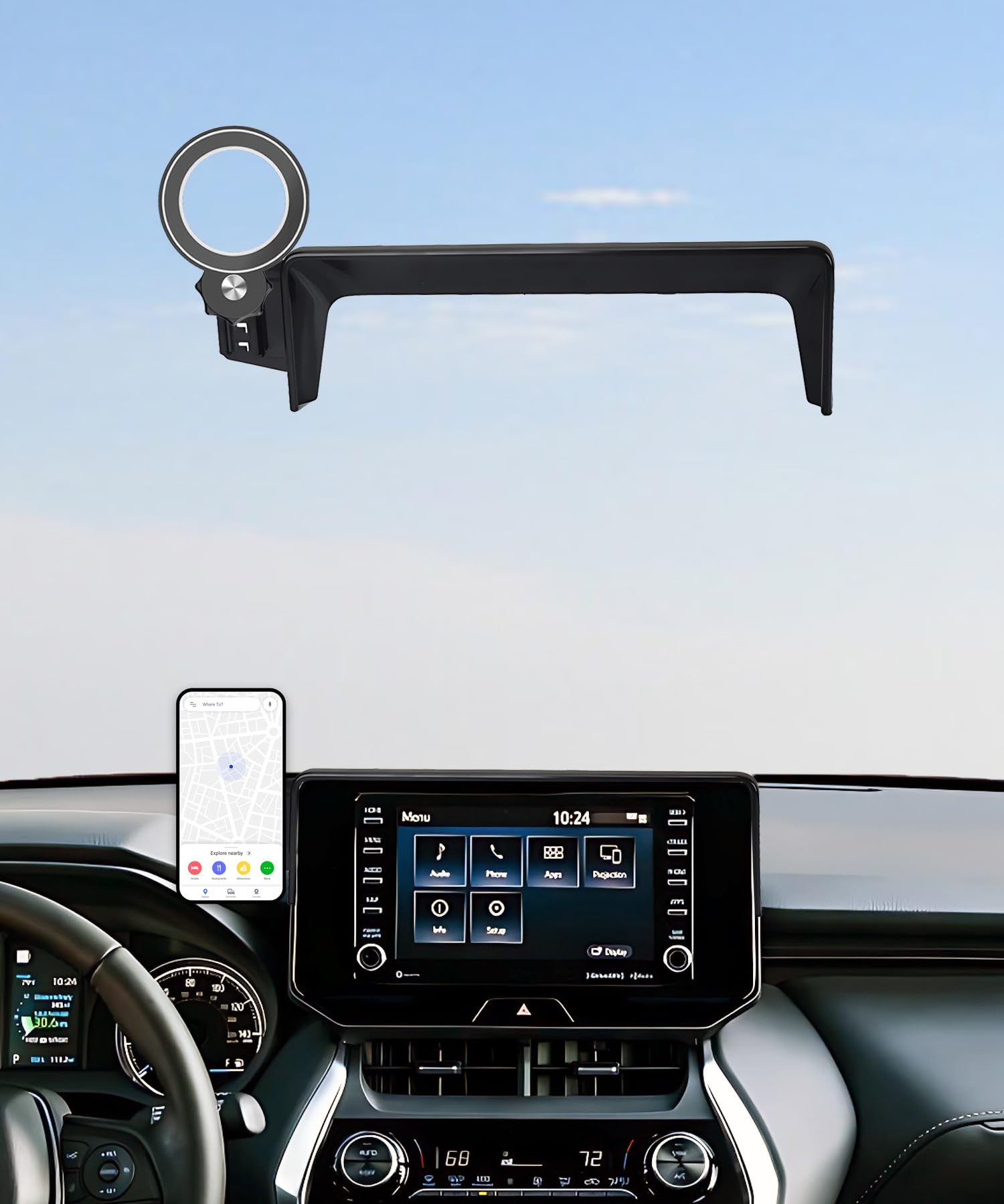Support de téléphone de voiture pour Toyota Venza 2021 2022 2023 2024 - Accessoires pour écran tactile de 20,3 cm - Clip fixe MagSafe - Rotation à 360°