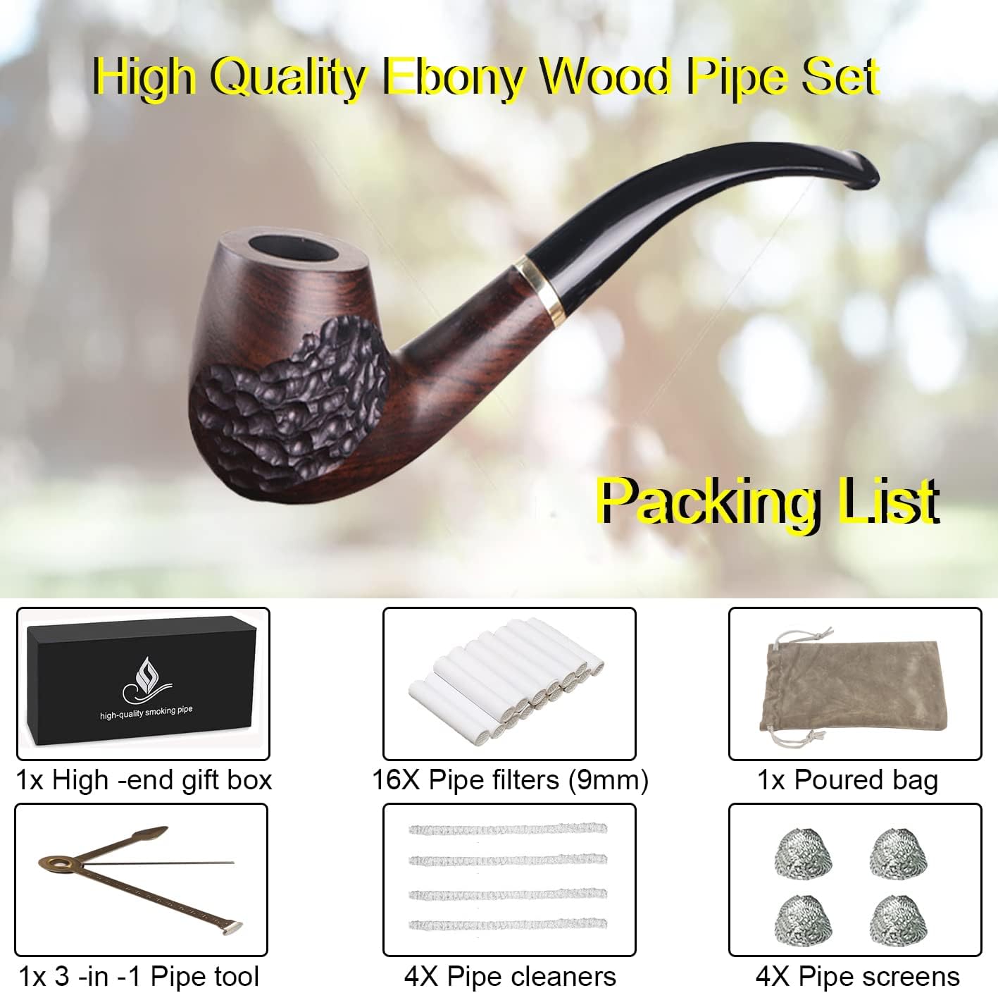 VOVCIG Pipe Kit with Cleaning Tool, Pipe Screens, 9mm Filters, Gift Box for Father