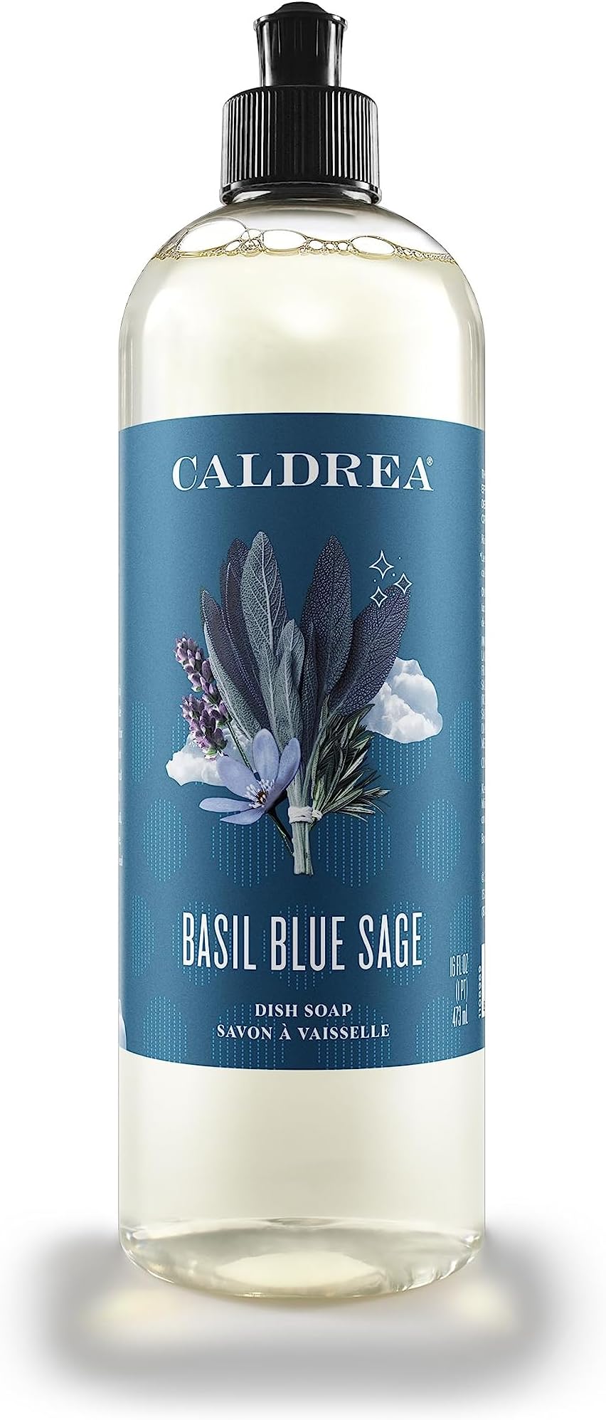 Dish Soap, Biodegradable Dishwashing Liquid made with Soap Bark and Aloe Vera, Basil Blue Sage Scent, 16 oz