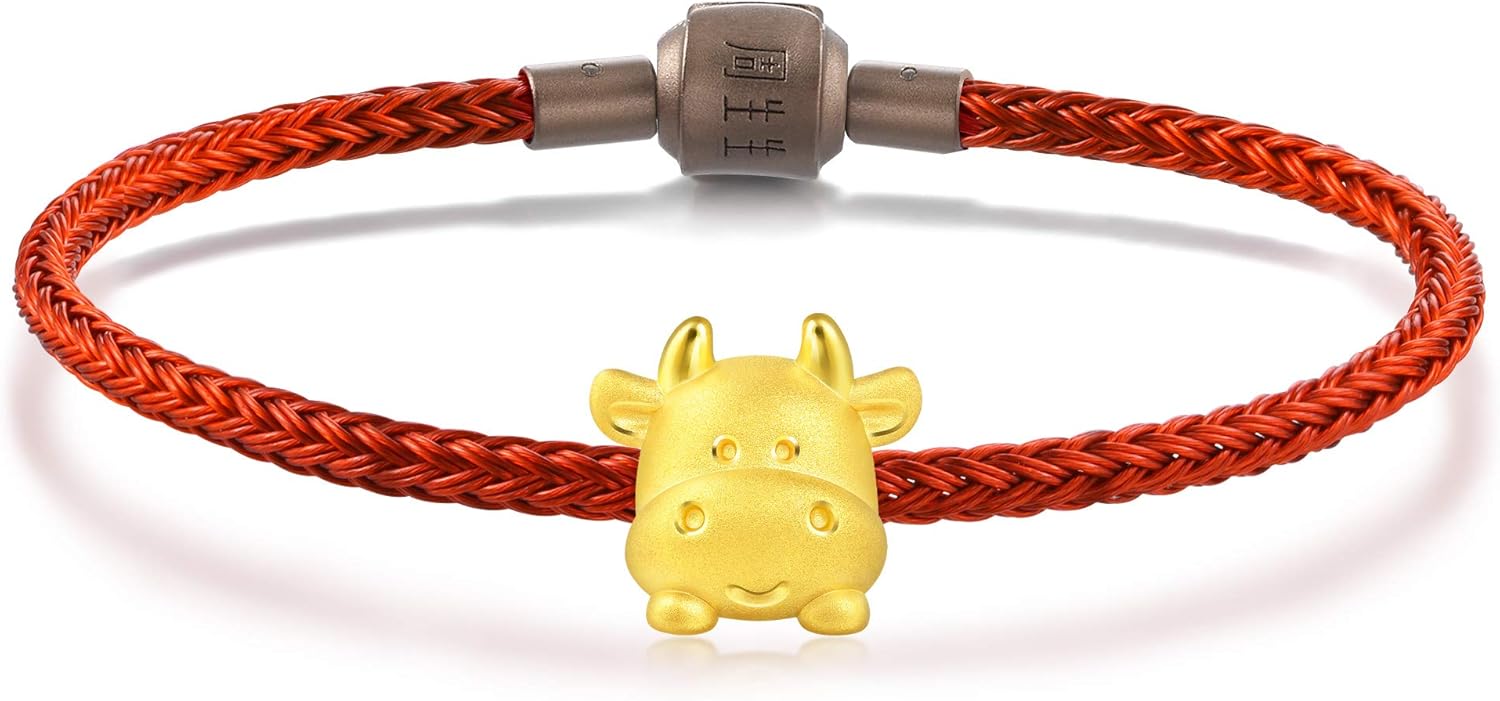 CHOW SANG SANG 999 24K Solid Gold 'Cute & Pets' Ox Charm Bracelet for Women 91989C