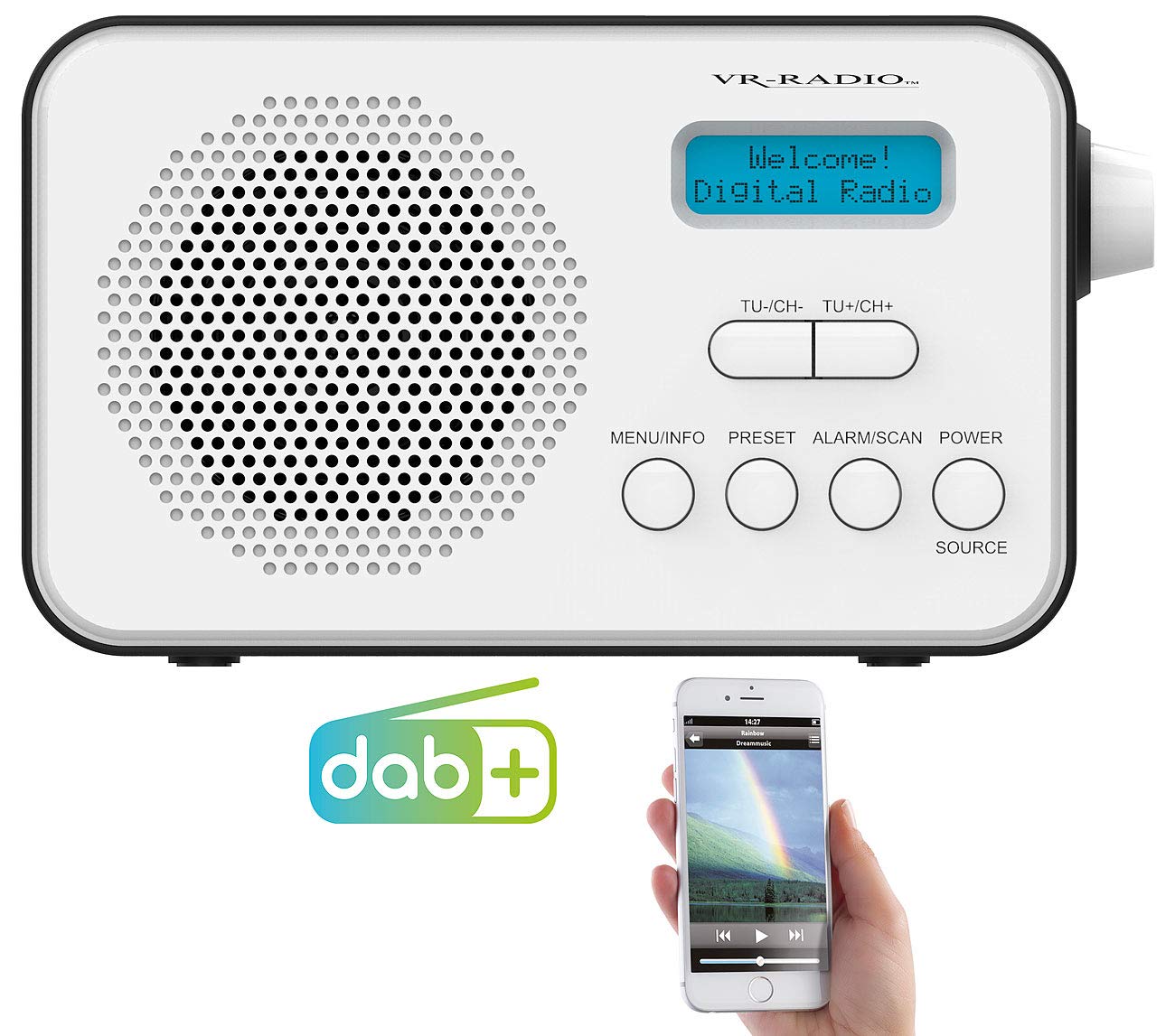 VR-Radio Kleines Radio: Mobiles Akku-Digitalradio mit DAB+ & FM, Wecker, Bluetooth 5, 8 Watt (DAB mobil, DAB+ mit und Akku, Bluetooth, Plus)