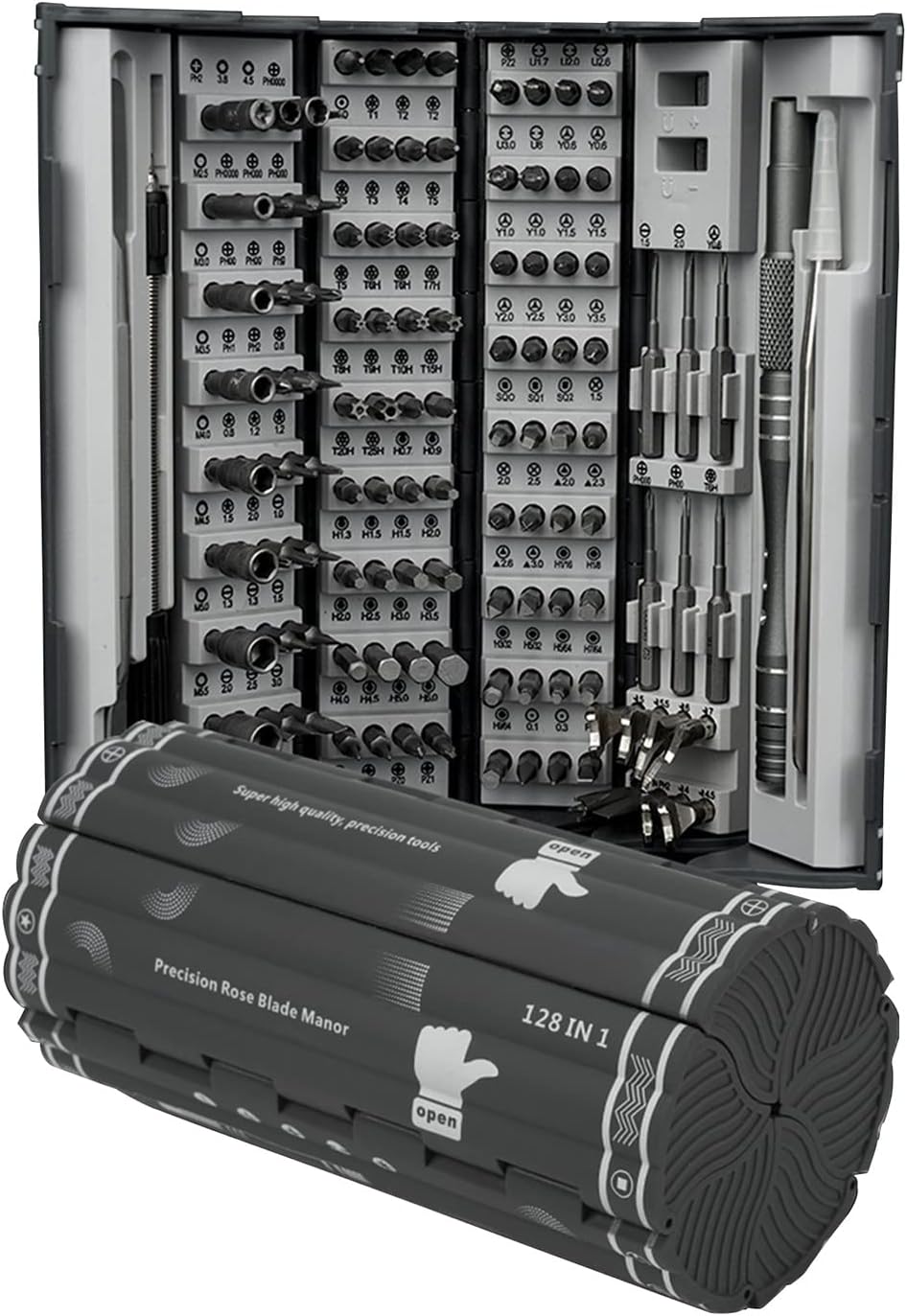128 in 1 Precision Screwdriver Set,Magnetic Manual Screwdriver Tool Set with 120 Phillips Head & Flathead,for Electronics,Watch, Eyeglass Repairing(A)